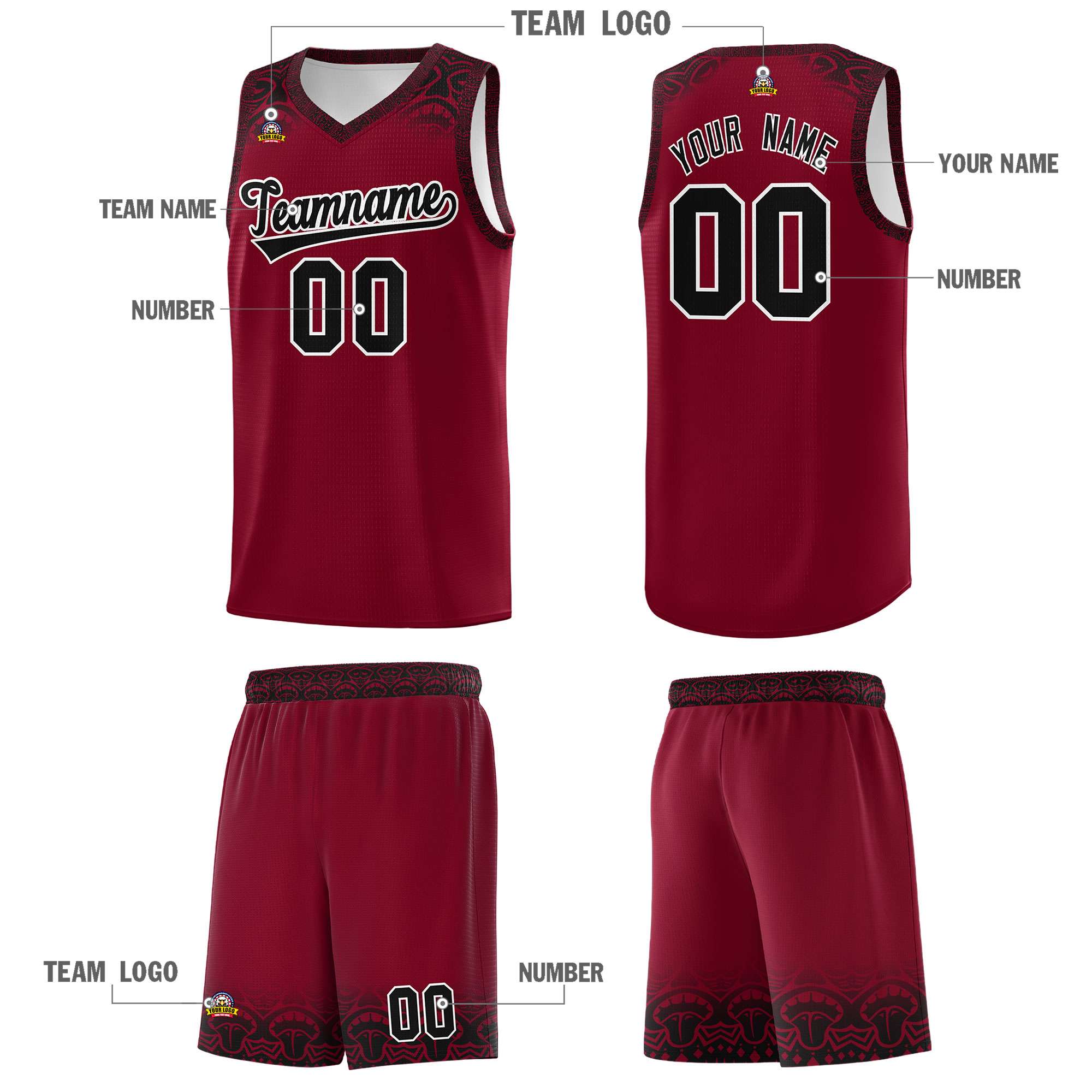 Custom Crimson Black Personalized Indians Print Kits Sports Uniform Basketball Jersey|KXKSHOP