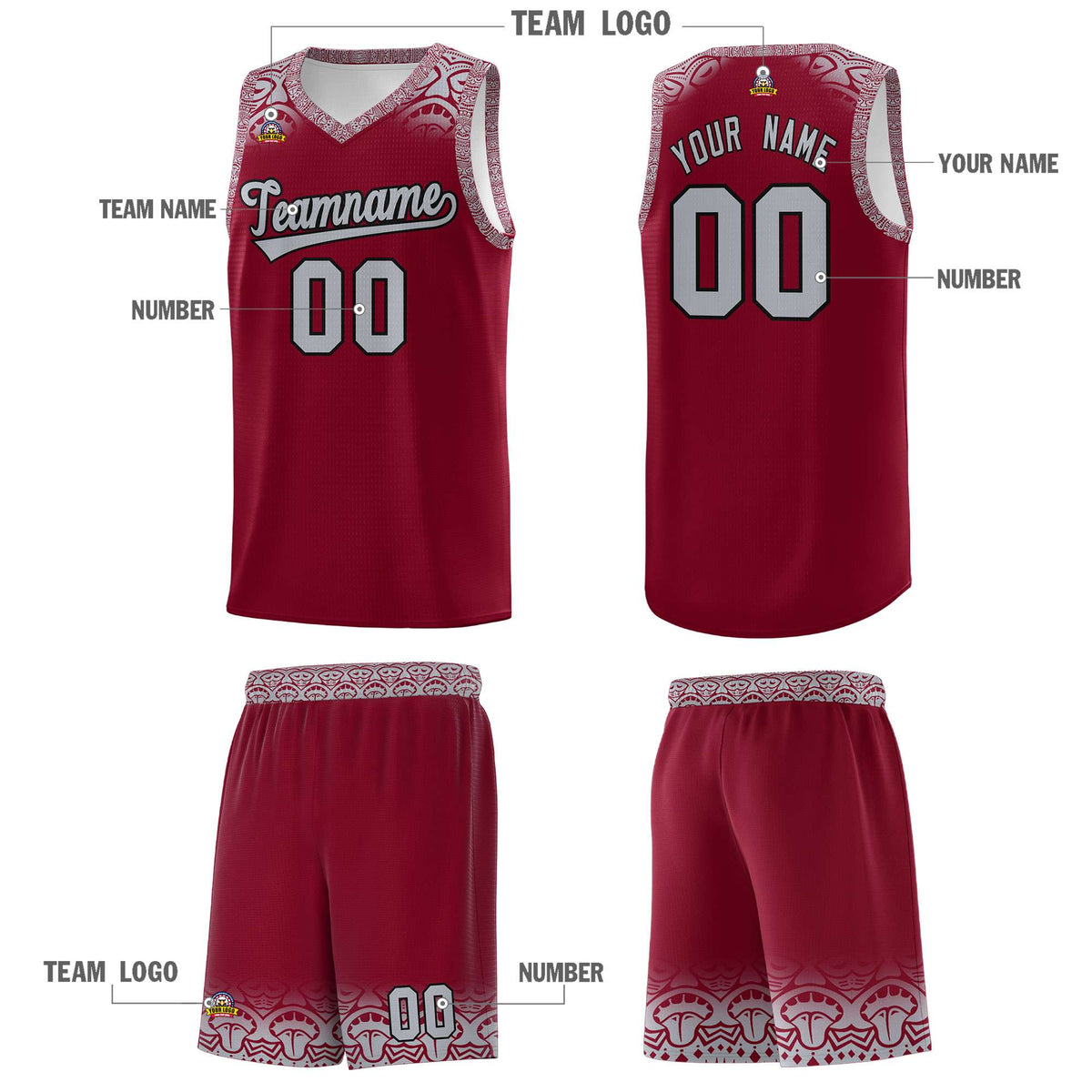 Custom Crimson Gray Personalized Indians Print Kits Sports Uniform Basketball Jersey|KXKSHOP