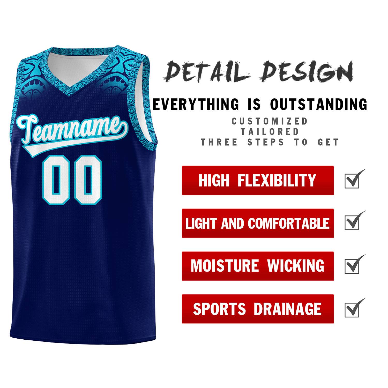 Custom Royal Sky Blue Personalized Indians Print Kits Sports Uniform Basketball Jersey|KXKSHOP