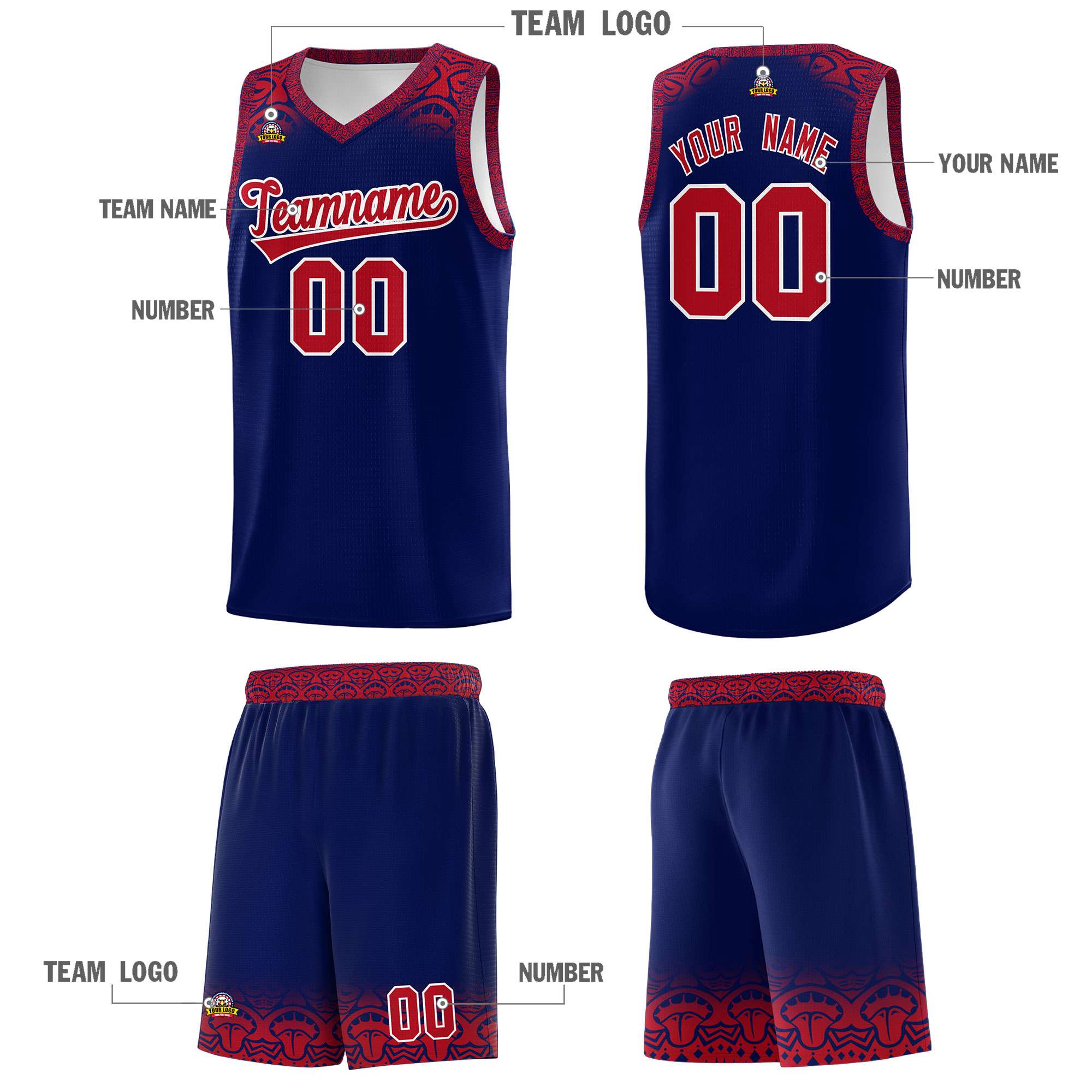 Custom Royal Red Personalized Indians Print Kits Sports Uniform Basketball Jersey|KXKSHOP