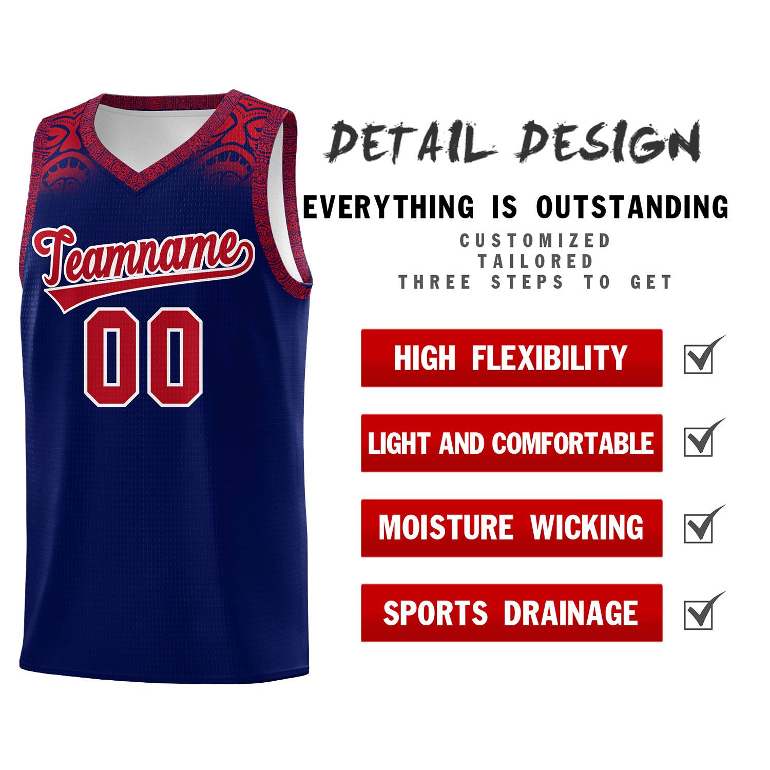 Custom Royal Red Personalized Indians Print Kits Sports Uniform Basketball Jersey|KXKSHOP