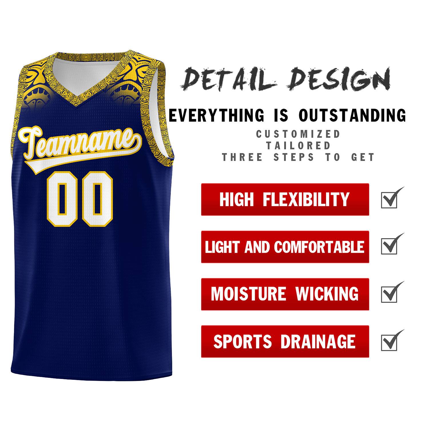 Custom Royal Gold Personalized Indians Print Kits Sports Uniform Basketball Jersey|KXKSHOP