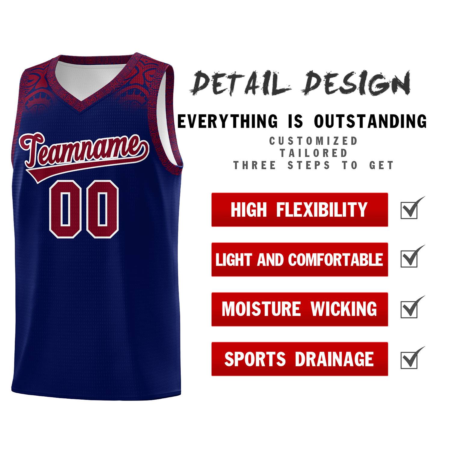 Custom Royal Crimson Personalized Indians Print Kits Sports Uniform Basketball Jersey|KXKSHOP