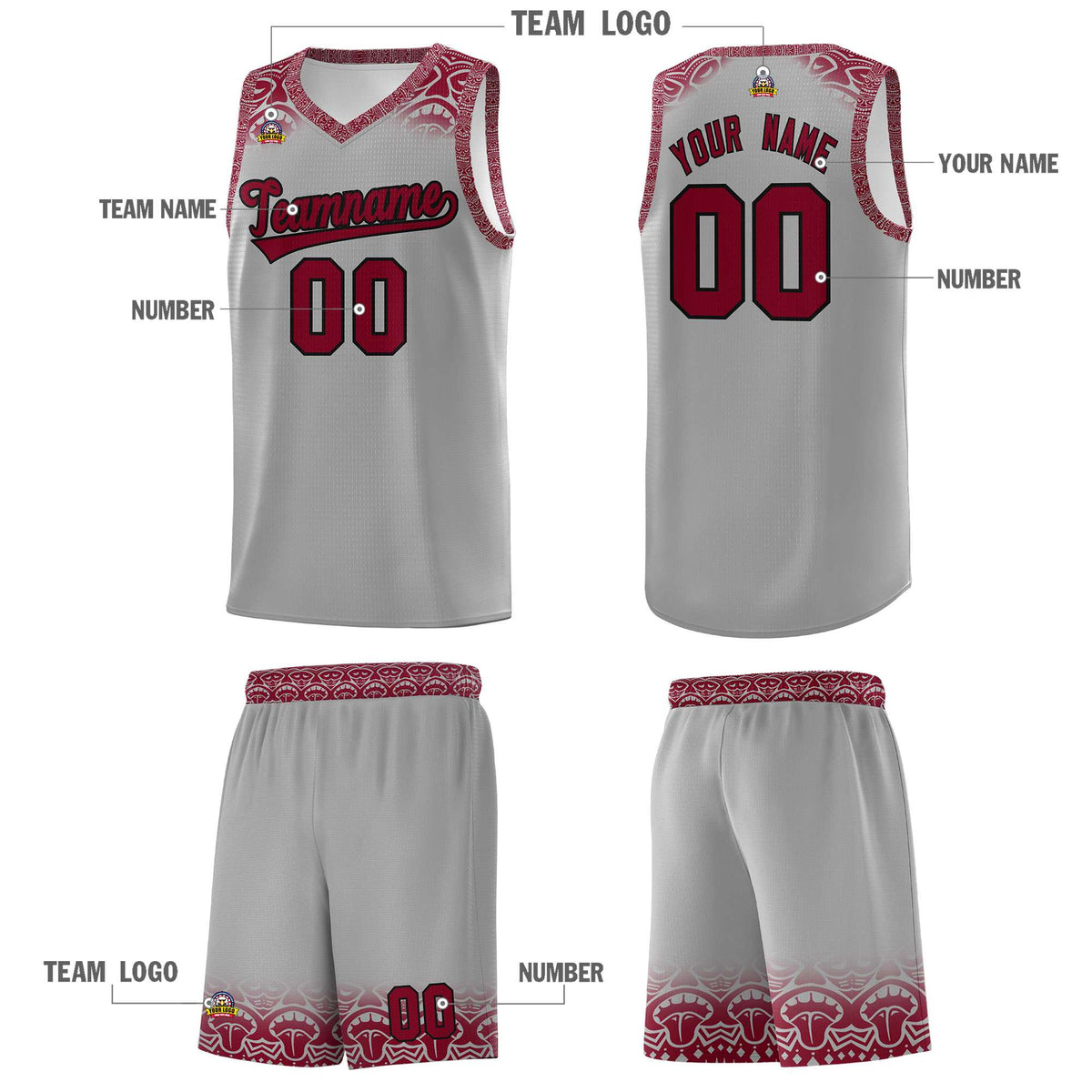 Custom Gray Crimson Personalized Indians Print Kits Sports Uniform Basketball Jersey|KXKSHOP