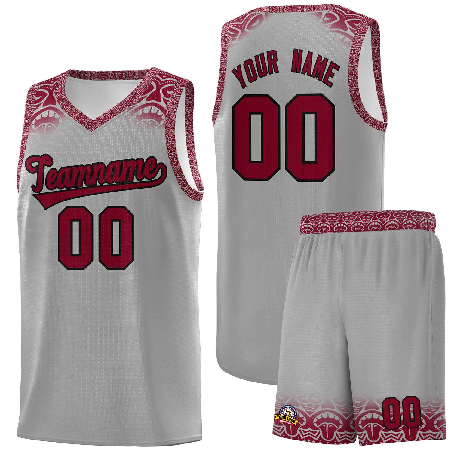 Custom Gray Crimson Personalized Indians Print Kits Sports Uniform Basketball Jersey|KXKSHOP