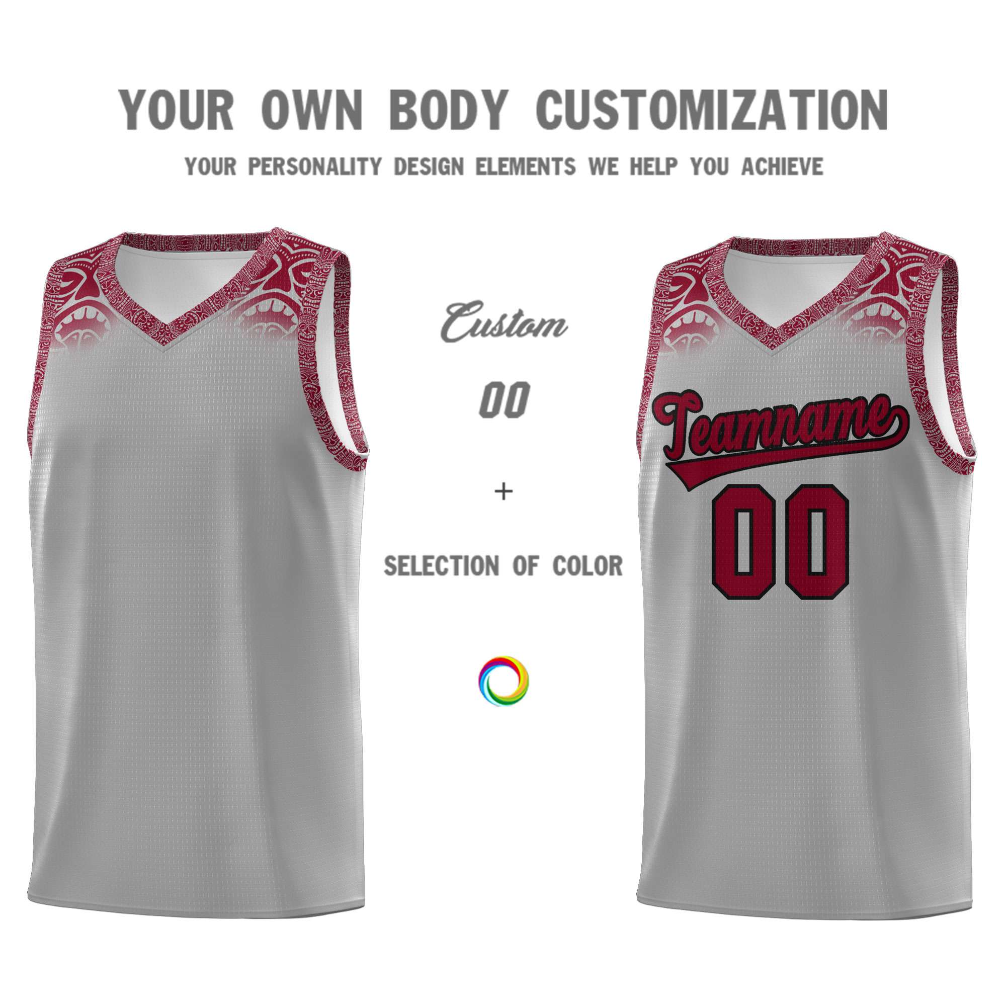 Custom Gray Crimson Personalized Indians Print Kits Sports Uniform Basketball Jersey|KXKSHOP