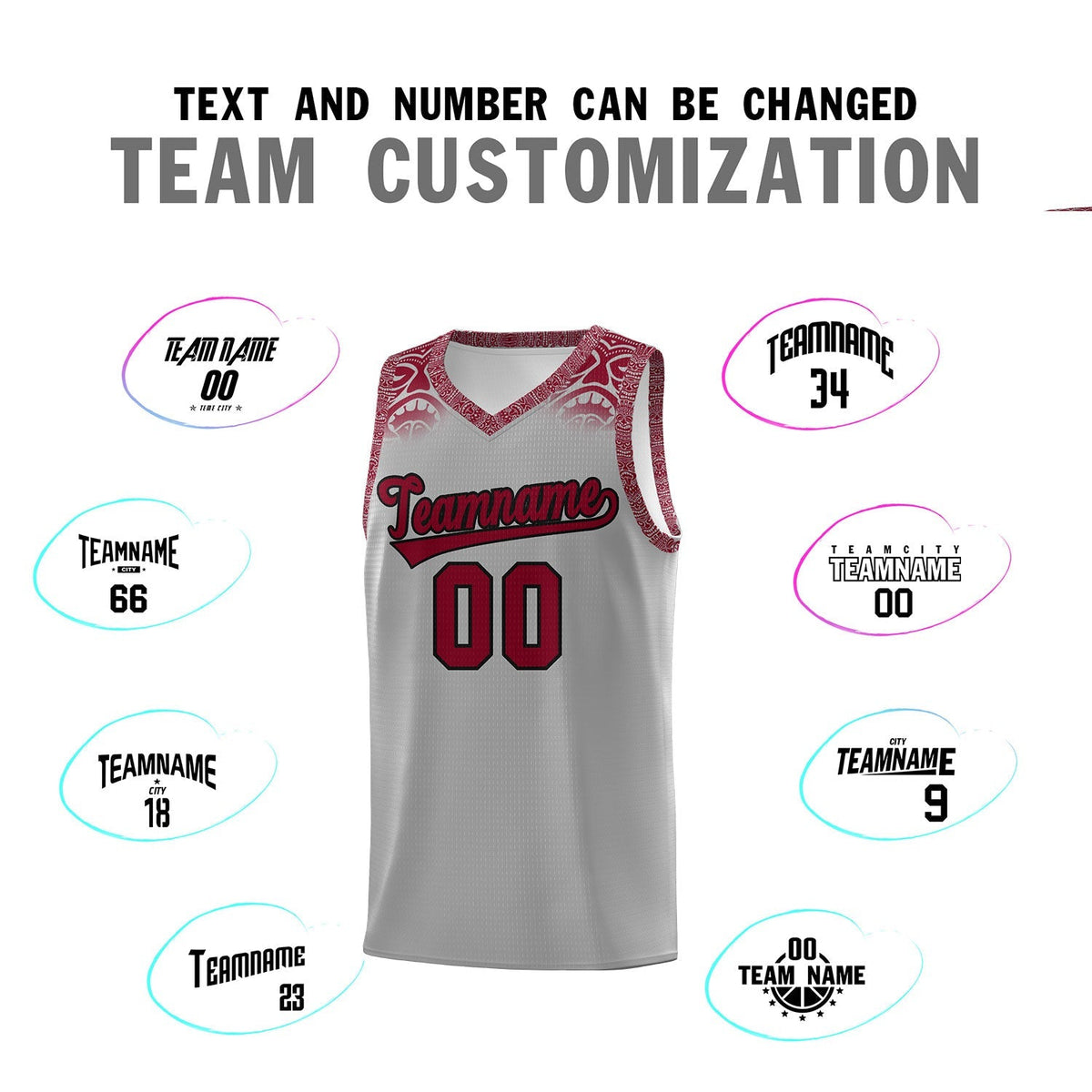 Custom Gray Crimson Personalized Indians Print Kits Sports Uniform Basketball Jersey|KXKSHOP