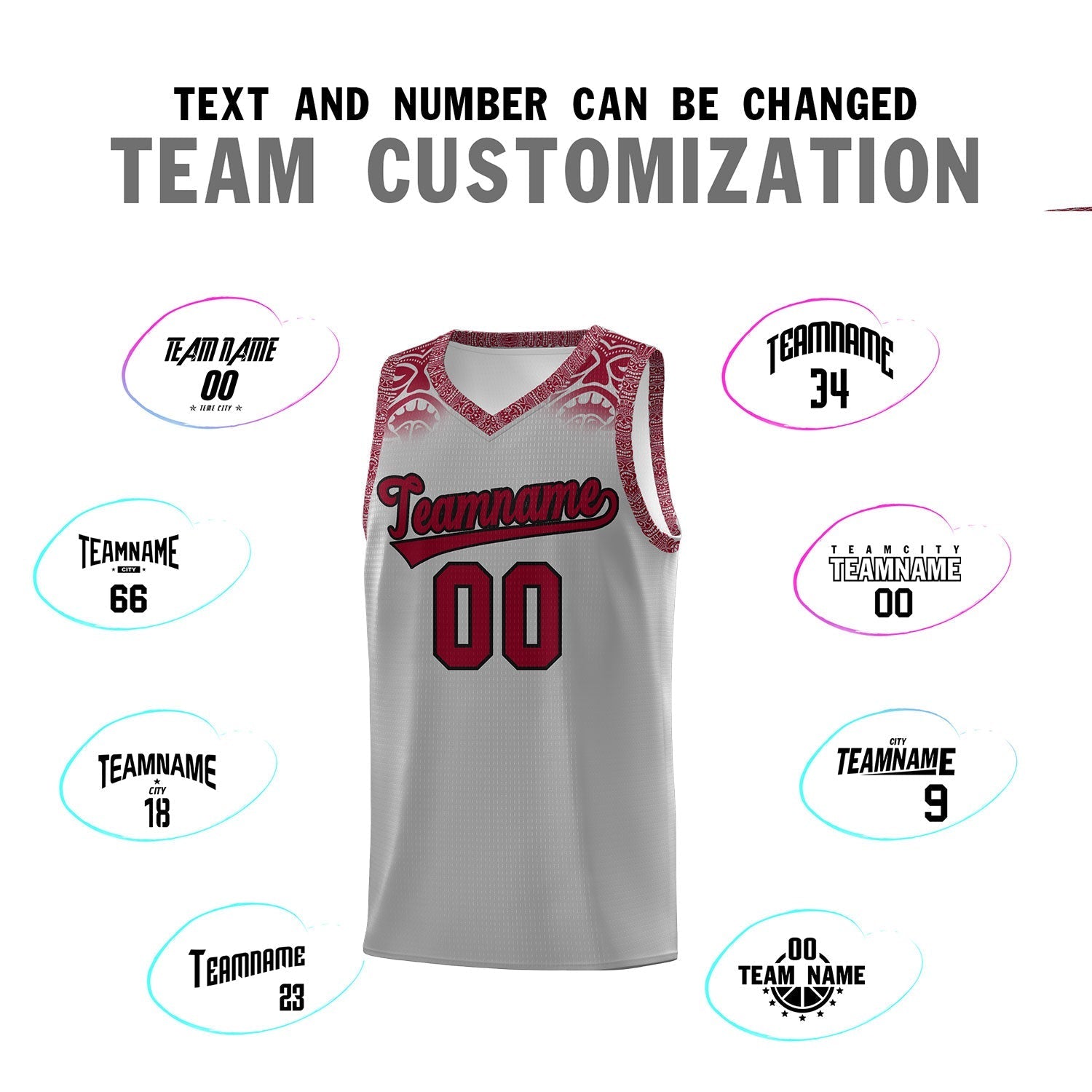 Custom Gray Crimson Personalized Indians Print Kits Sports Uniform Basketball Jersey|KXKSHOP