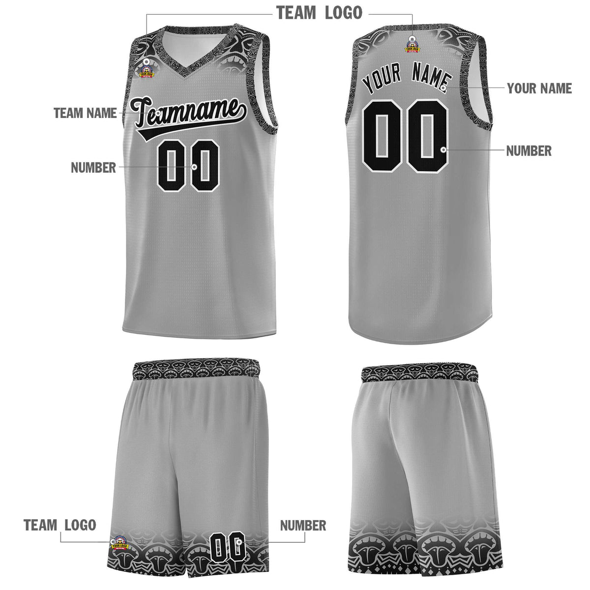 Custom Gray Black Personalized Indians Print Kits Sports Uniform Basketball Jersey|KXKSHOP