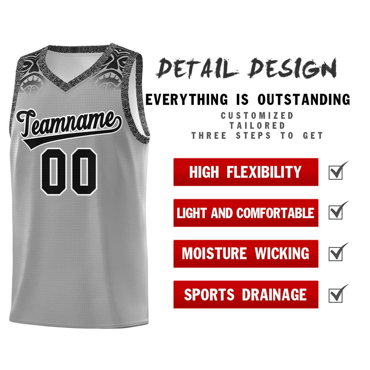 Custom Gray Black Personalized Indians Print Kits Sports Uniform Basketball Jersey|KXKSHOP