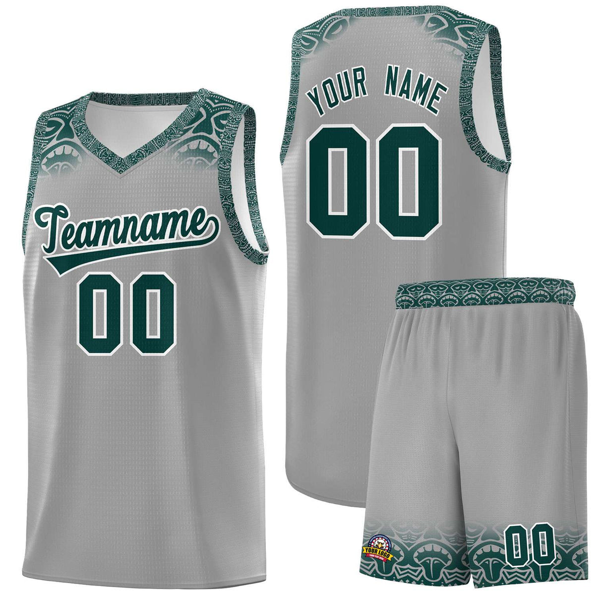 Custom Gray Midnight Green Personalized Indians Print Kits Sports Uniform Basketball Jersey|KXKSHOP