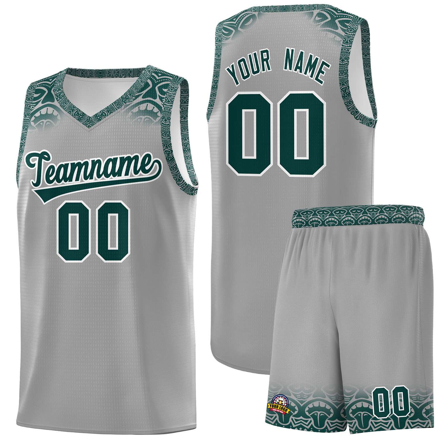 Custom Gray Midnight Green Personalized Indians Print Kits Sports Uniform Basketball Jersey|KXKSHOP