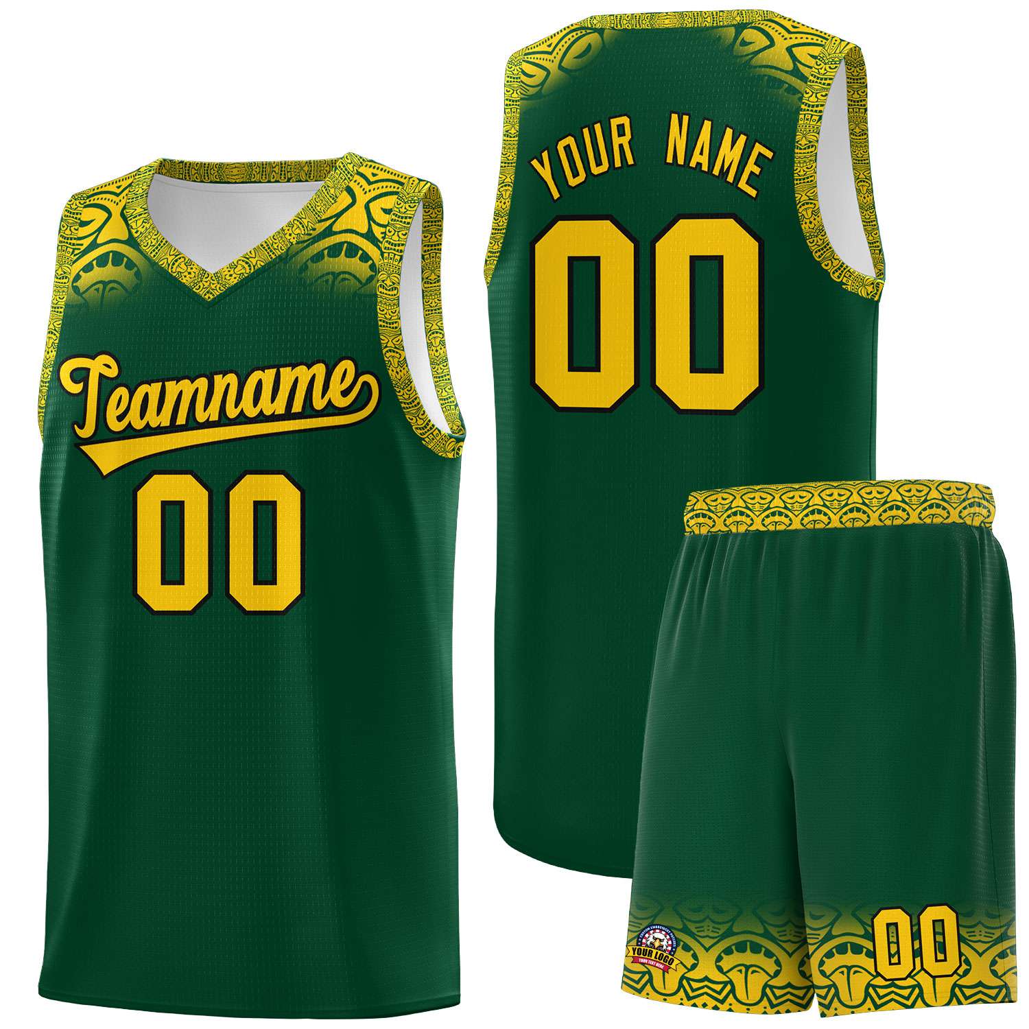 Custom Green Gold Personalized Indians Print Kits Sports Uniform Basketball Jersey|KXKSHOP