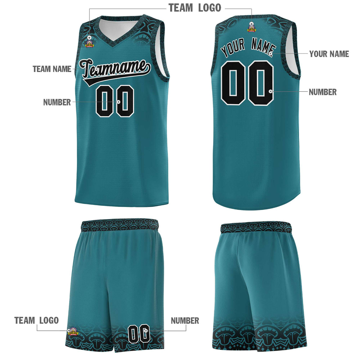 Custom Aqua Black Personalized Indians Print Kits Sports Uniform Basketball Jersey|KXKSHOP