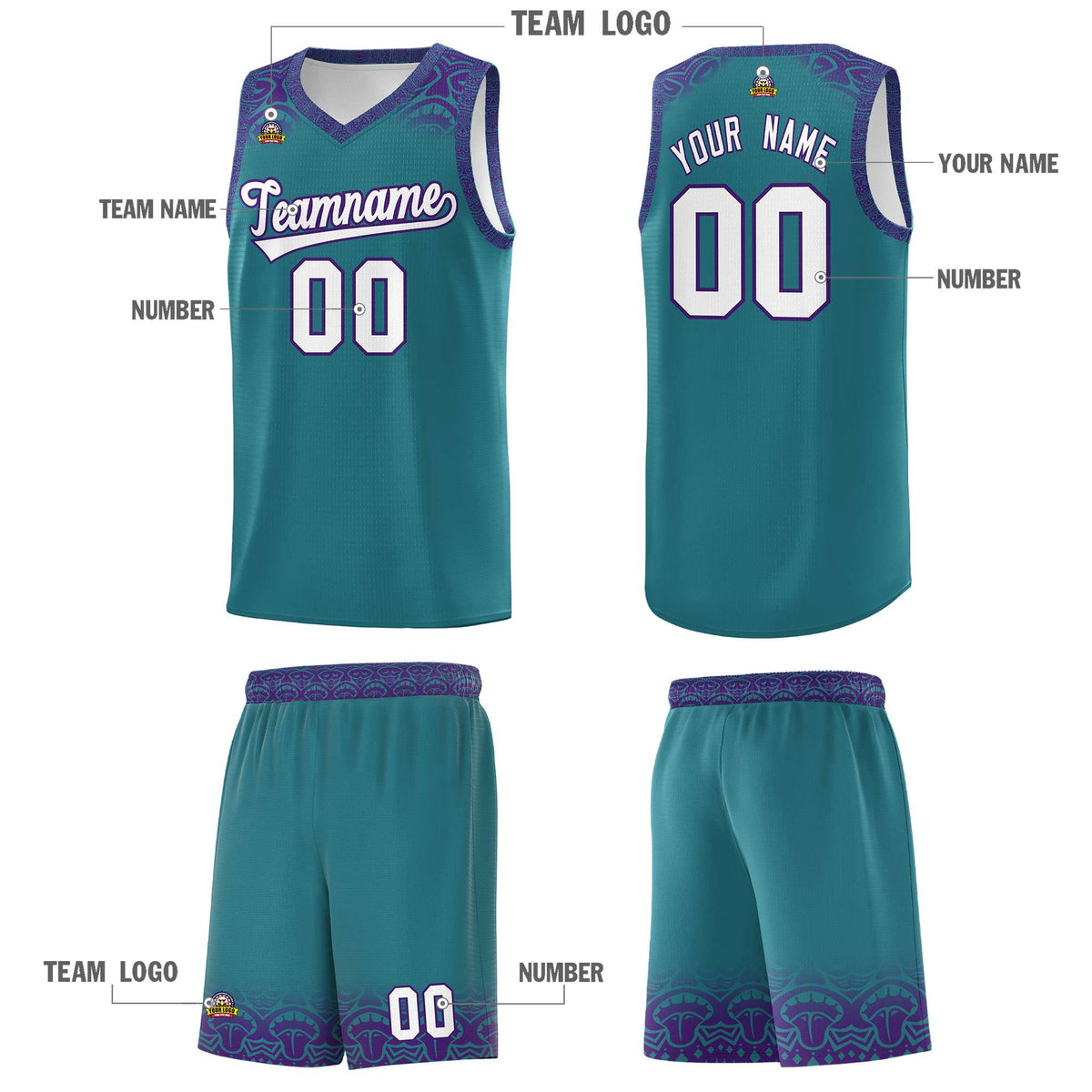 Custom Aqua Purple Personalized Indians Print Kits Sports Uniform Basketball Jersey|KXKSHOP