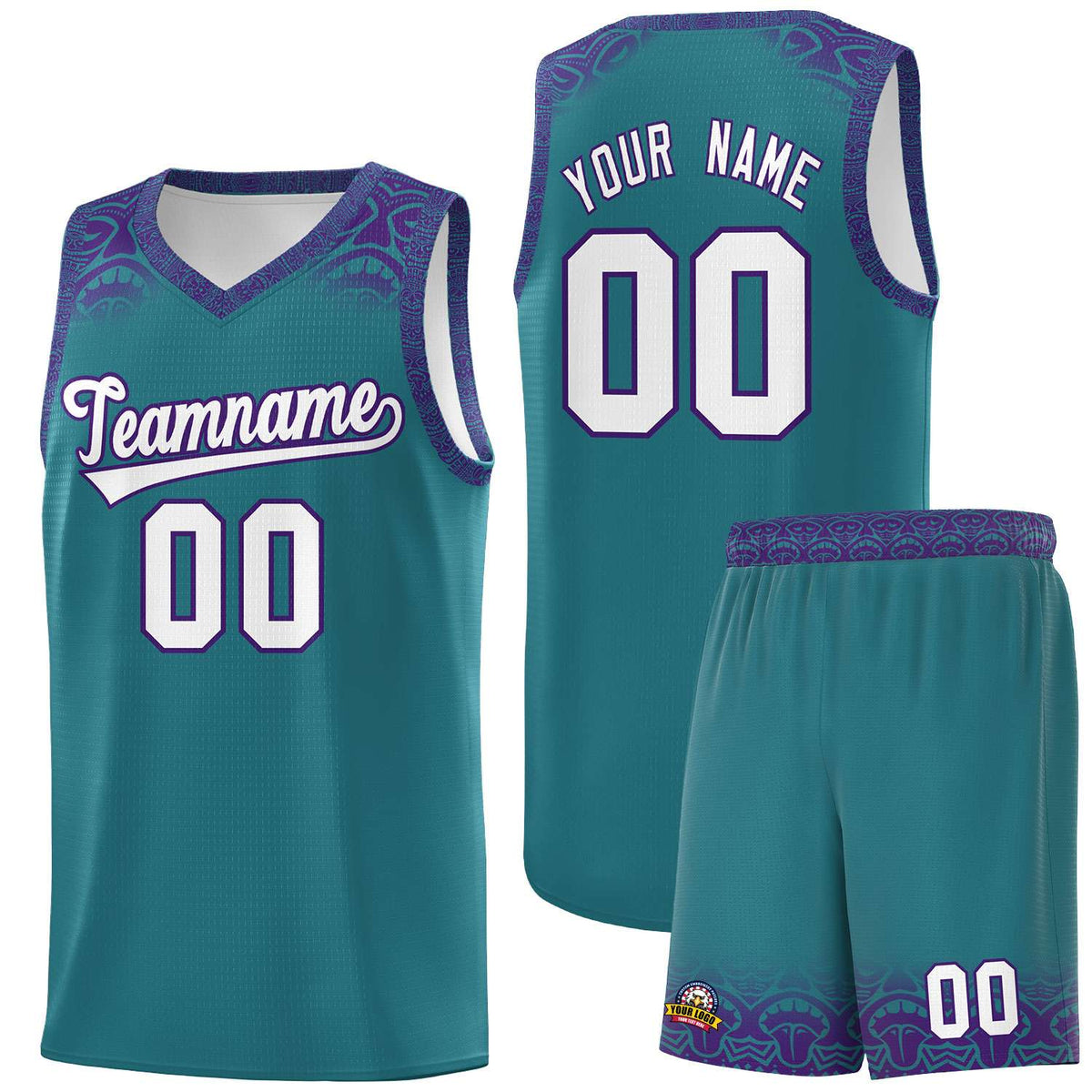 Custom Aqua Purple Personalized Indians Print Kits Sports Uniform Basketball Jersey|KXKSHOP