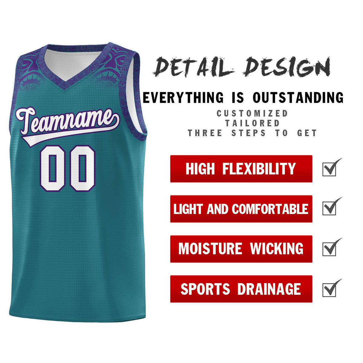 Custom Aqua Purple Personalized Indians Print Kits Sports Uniform Basketball Jersey|KXKSHOP