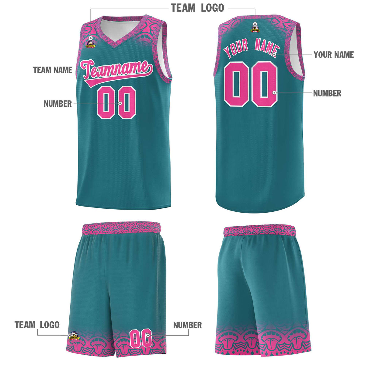 Custom Aqua Pink Personalized Indians Print Kits Sports Uniform Basketball Jersey|KXKSHOP