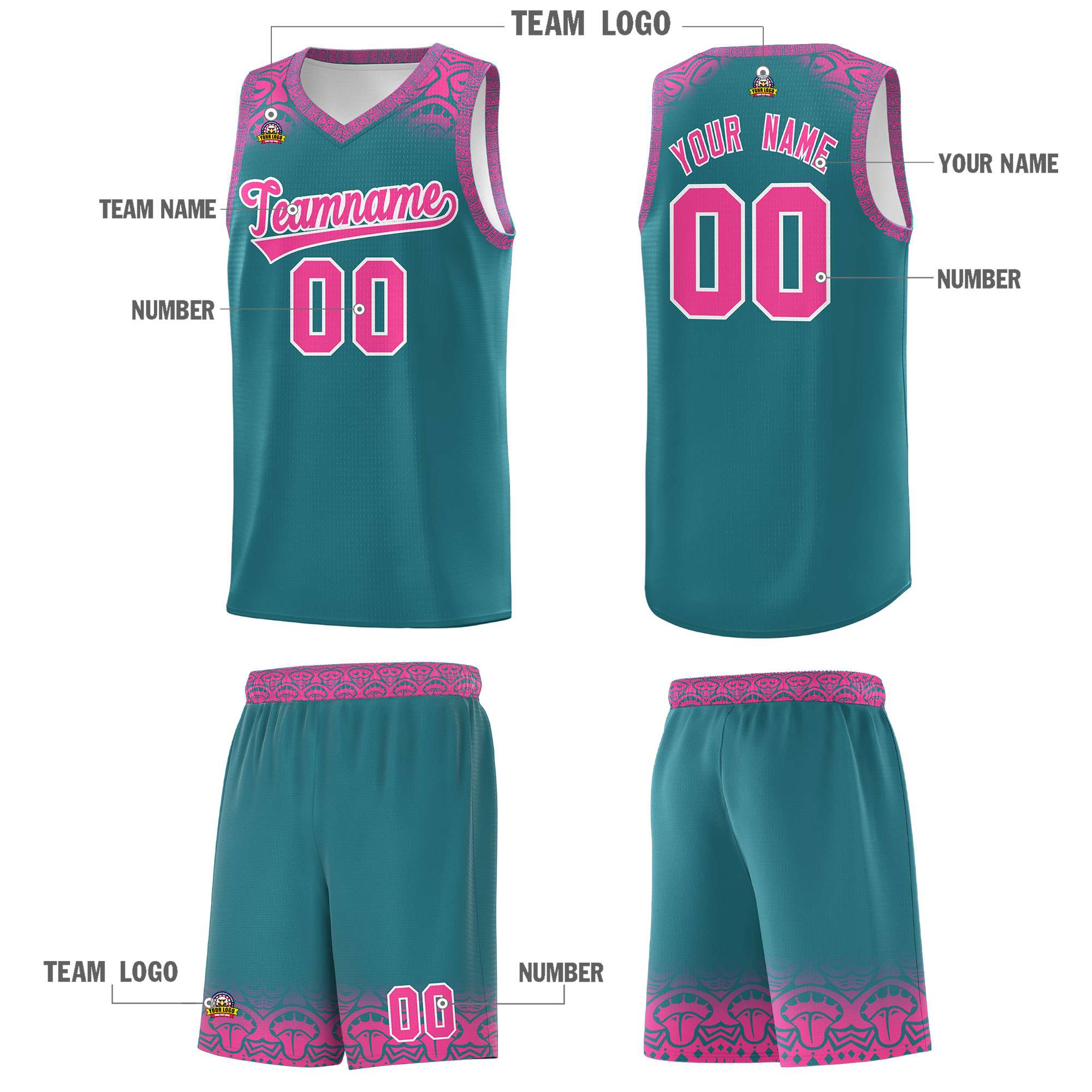 Custom Aqua Pink Personalized Indians Print Kits Sports Uniform Basketball Jersey|KXKSHOP
