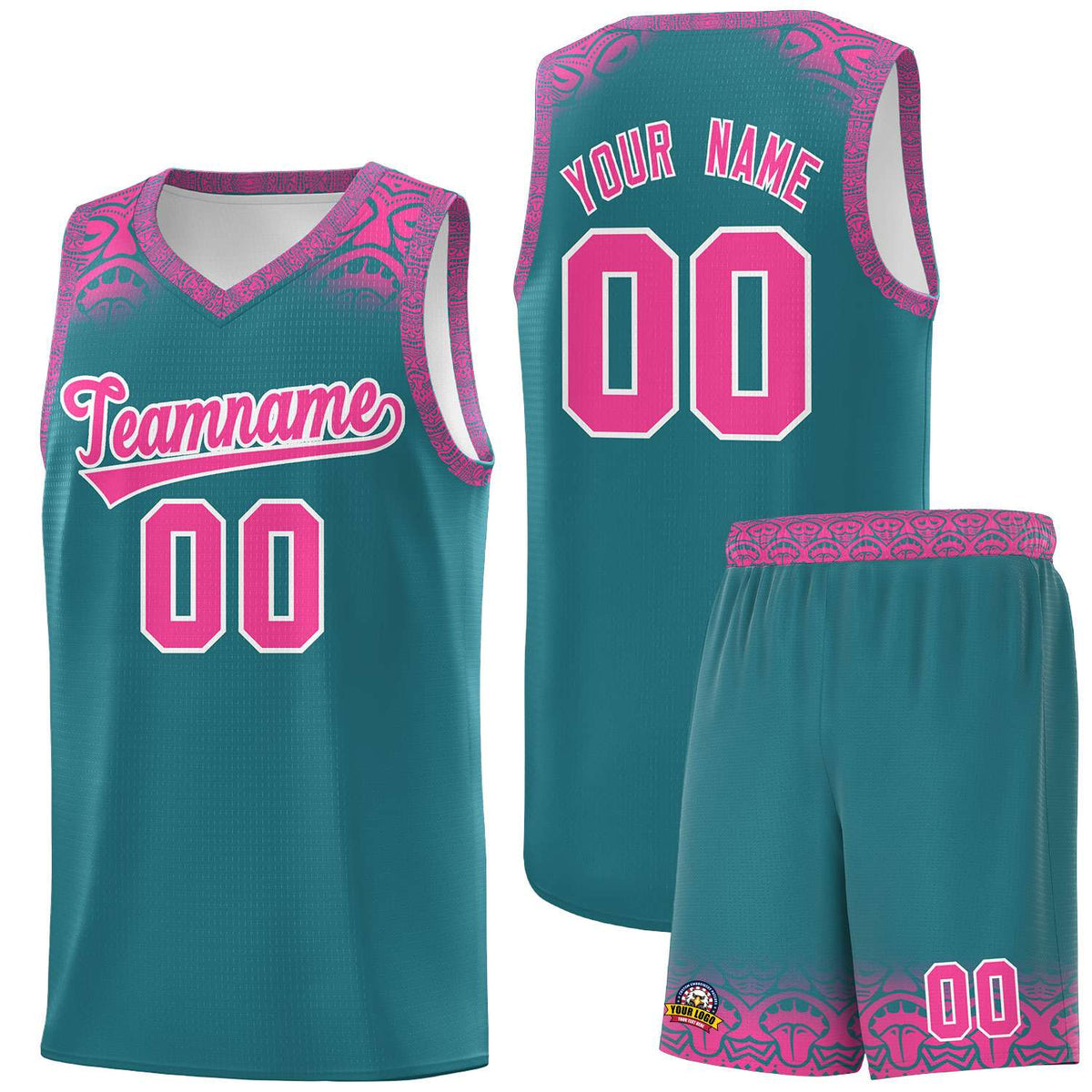 Custom Aqua Pink Personalized Indians Print Kits Sports Uniform Basketball Jersey|KXKSHOP