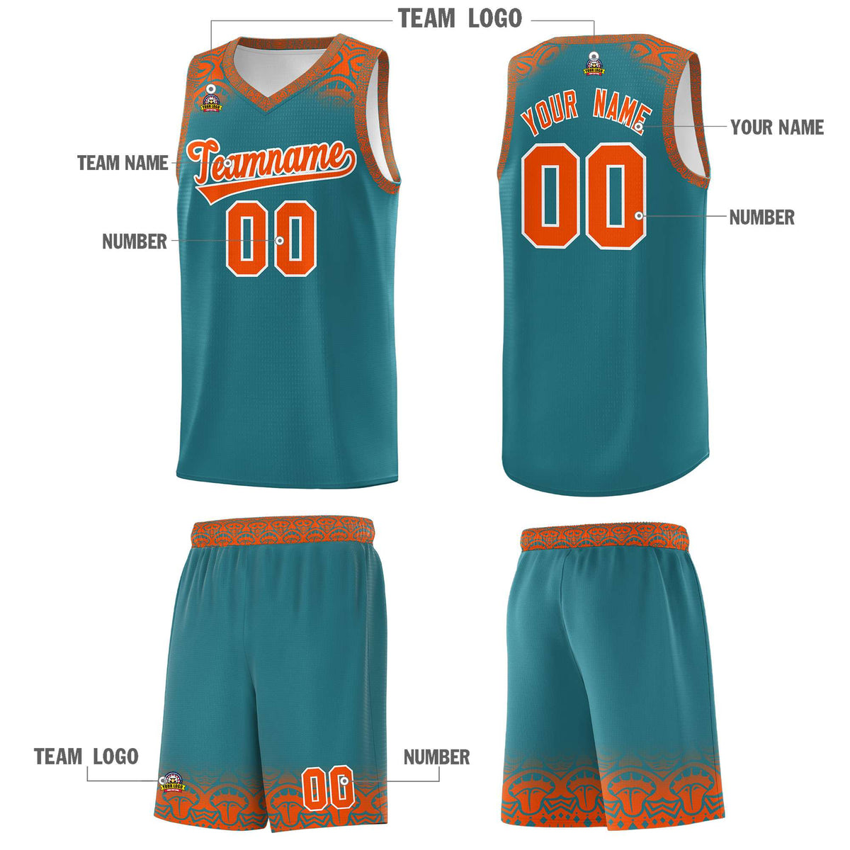 Custom Aqua Orange Personalized Indians Print Kits Sports Uniform Basketball Jersey|KXKSHOP