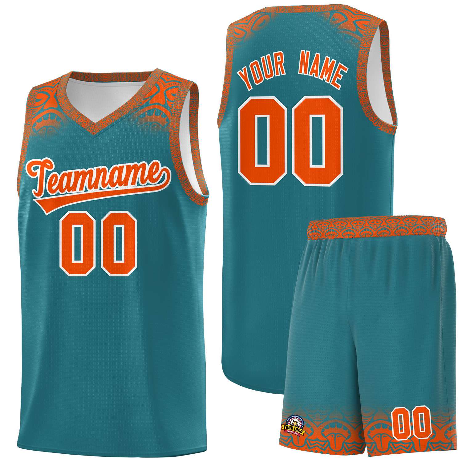 Custom Aqua Orange Personalized Indians Print Kits Sports Uniform Basketball Jersey|KXKSHOP