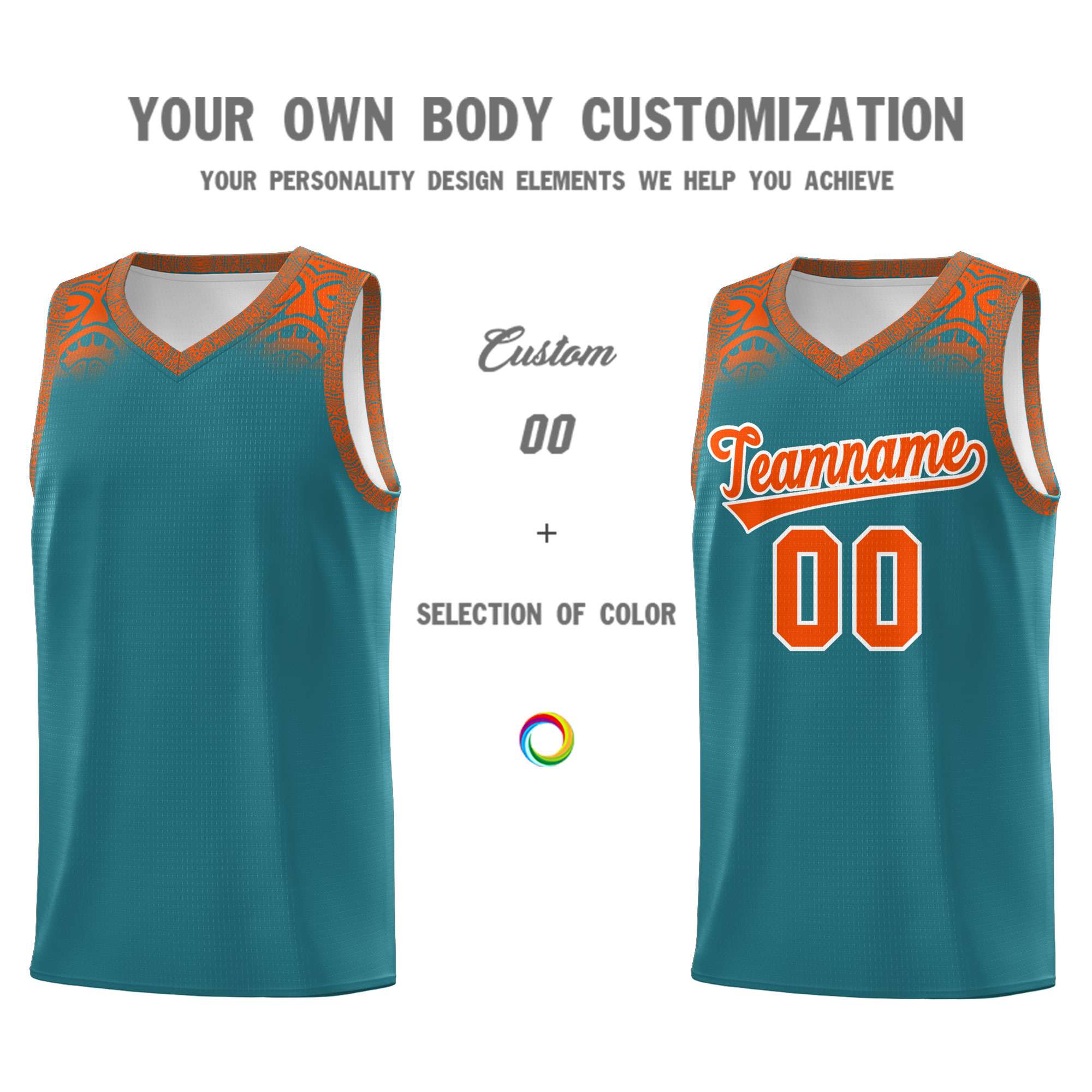 Custom Aqua Orange Personalized Indians Print Kits Sports Uniform Basketball Jersey|KXKSHOP