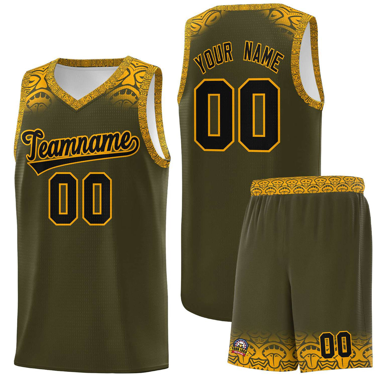 Custom Olive Yellow Personalized Indians Print Kits Sports Uniform Basketball Jersey|KXKSHOP