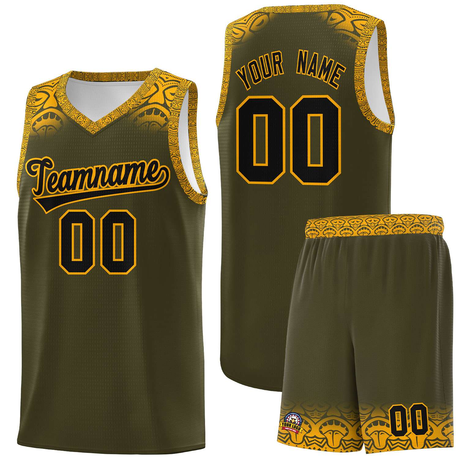 Custom Olive Yellow Personalized Indians Print Kits Sports Uniform Basketball Jersey|KXKSHOP