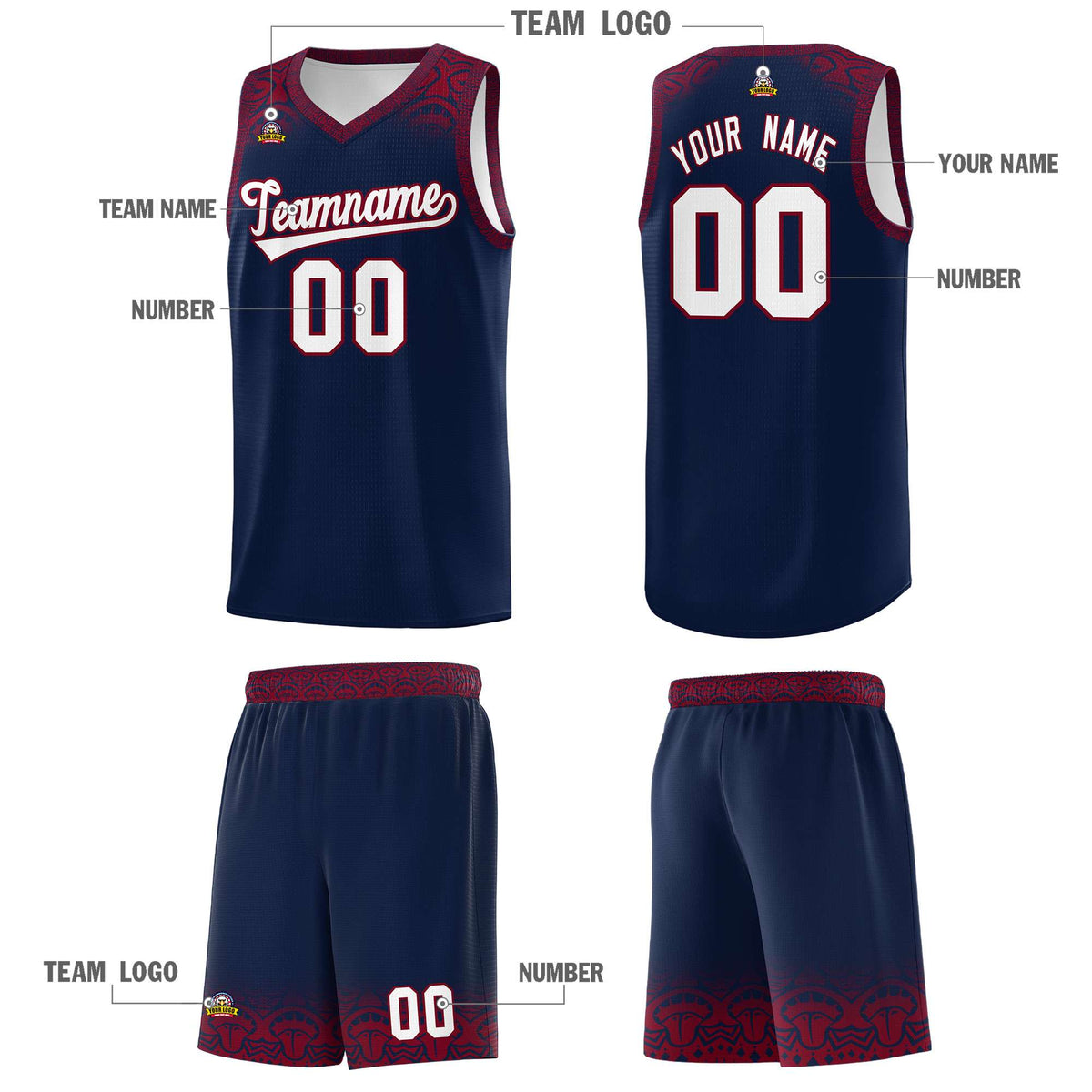 Custom Navy Crimson Personalized Indians Print Kits Sports Uniform Basketball Jersey|KXKSHOP