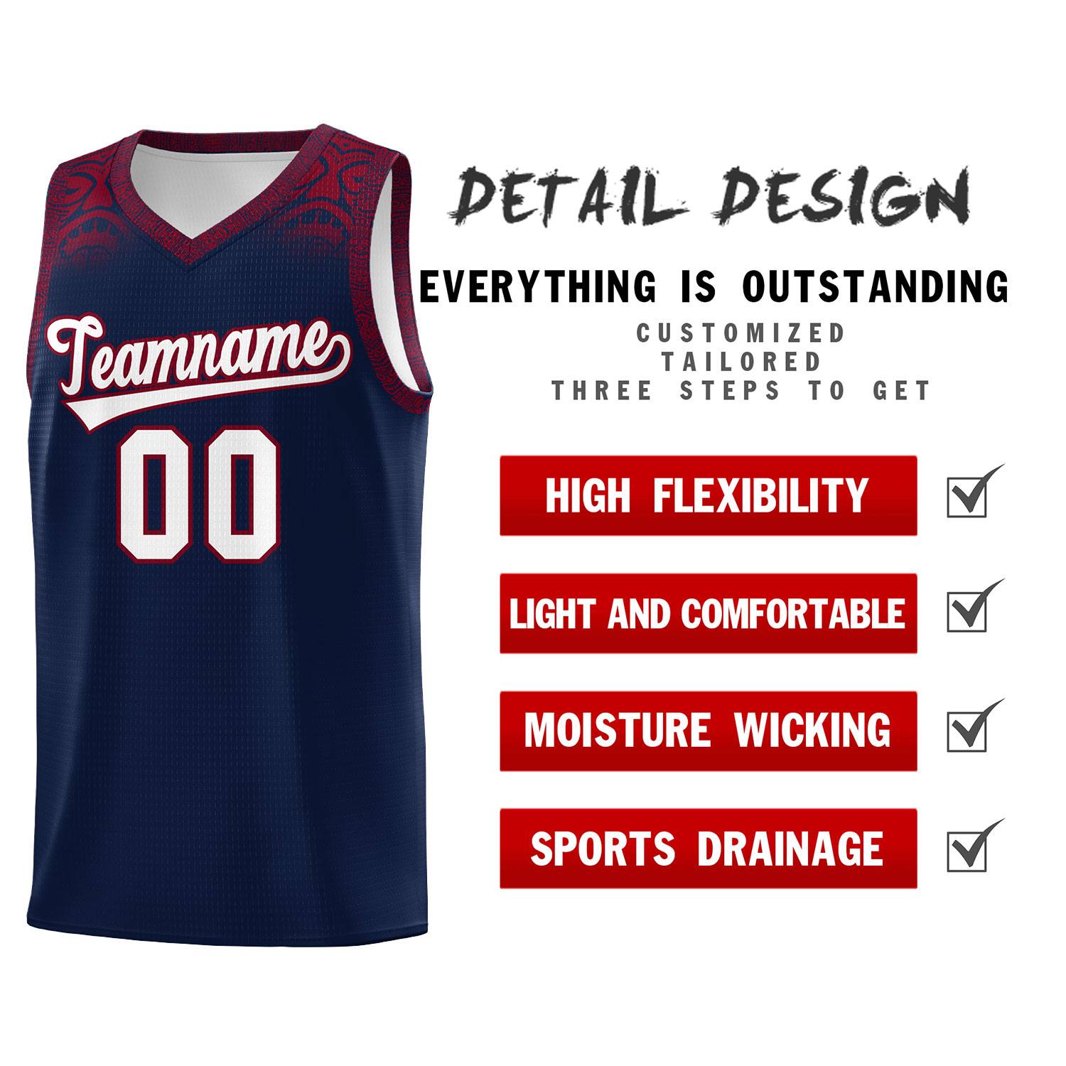 Custom Navy Crimson Personalized Indians Print Kits Sports Uniform Basketball Jersey|KXKSHOP
