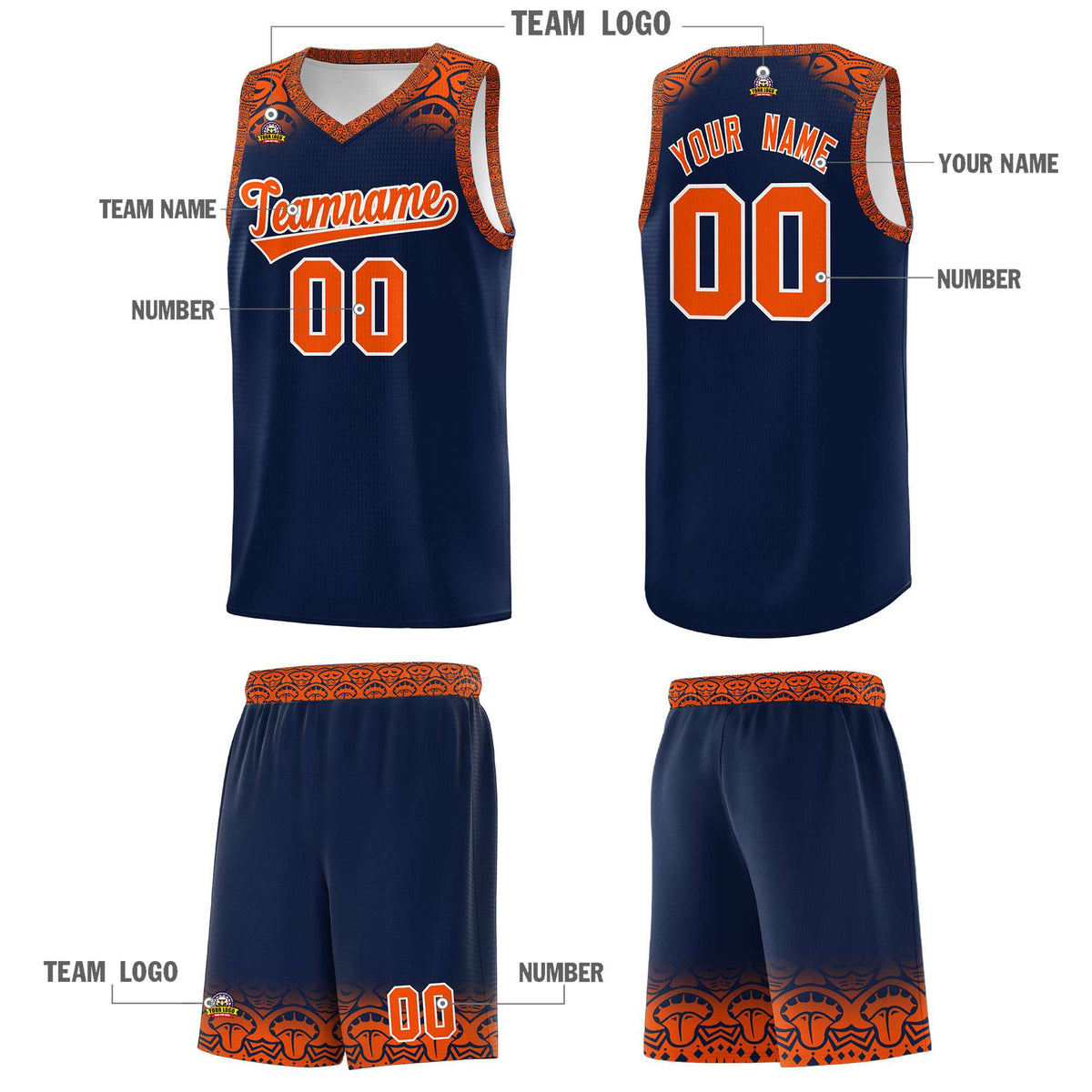 Custom Navy Orange Personalized Indians Print Kits Sports Uniform Basketball Jersey|KXKSHOP