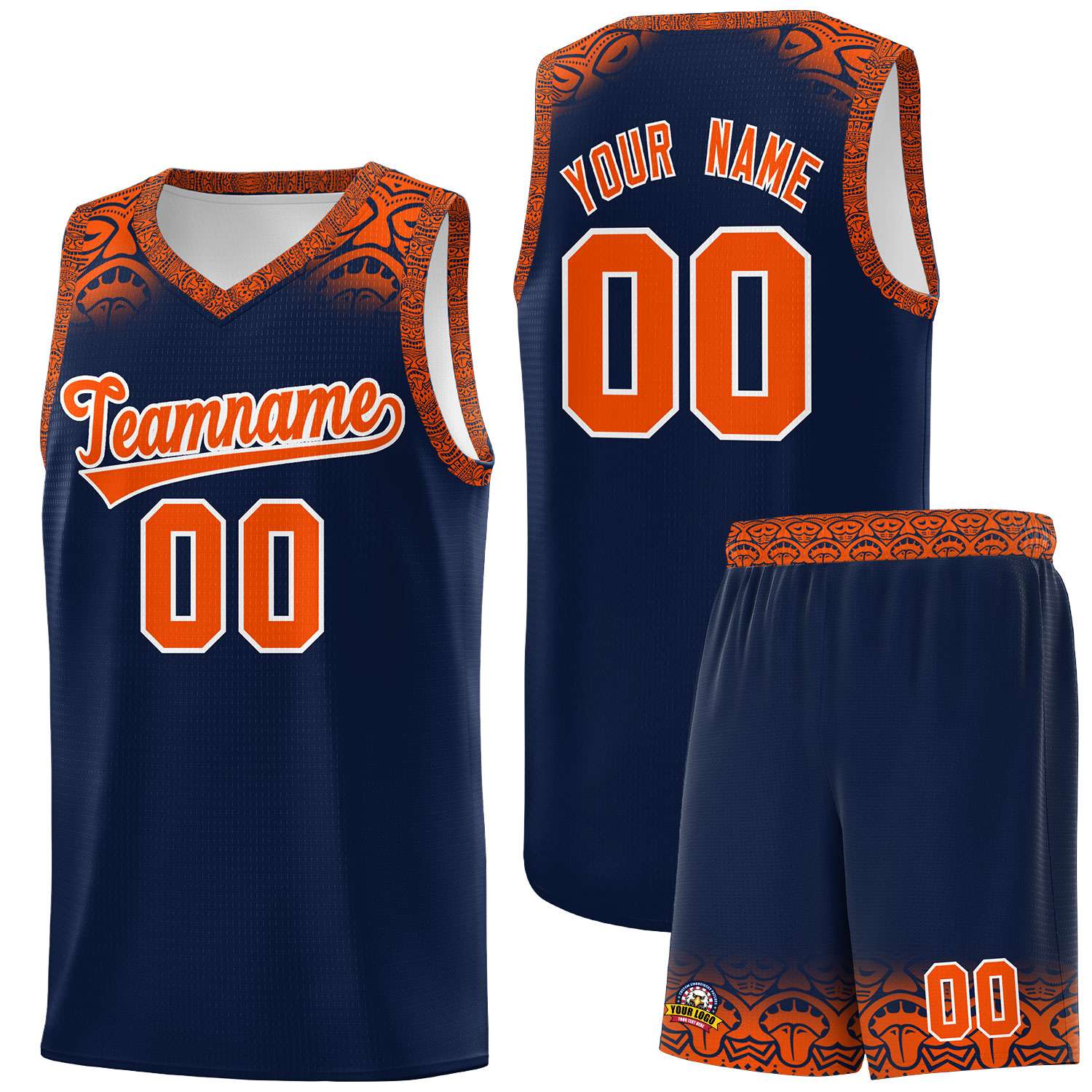Custom Navy Orange Personalized Indians Print Kits Sports Uniform Basketball Jersey|KXKSHOP