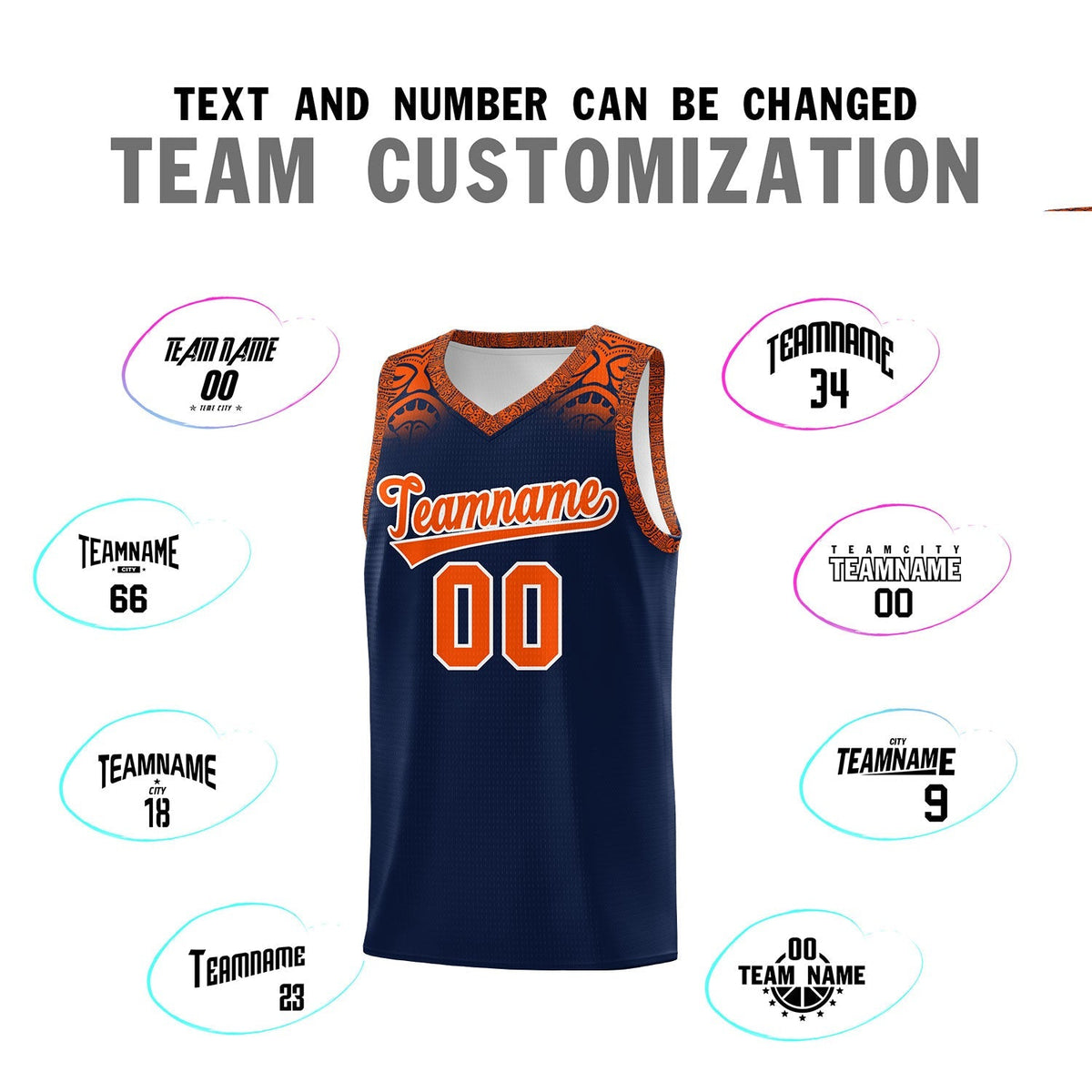 Custom Navy Orange Personalized Indians Print Kits Sports Uniform Basketball Jersey|KXKSHOP