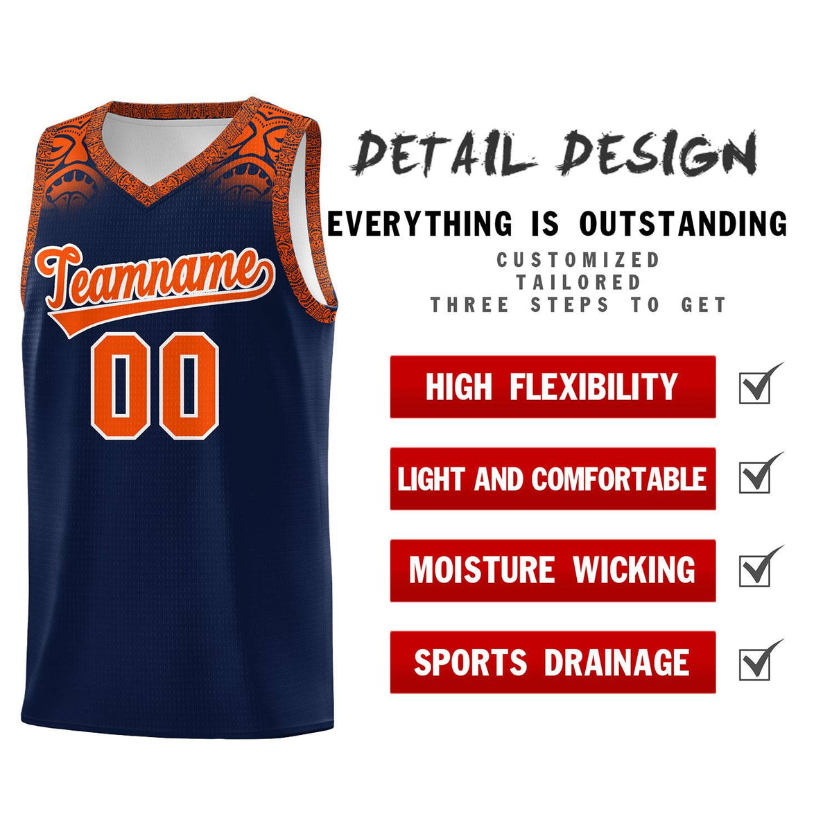 Custom Navy Orange Personalized Indians Print Kits Sports Uniform Basketball Jersey|KXKSHOP