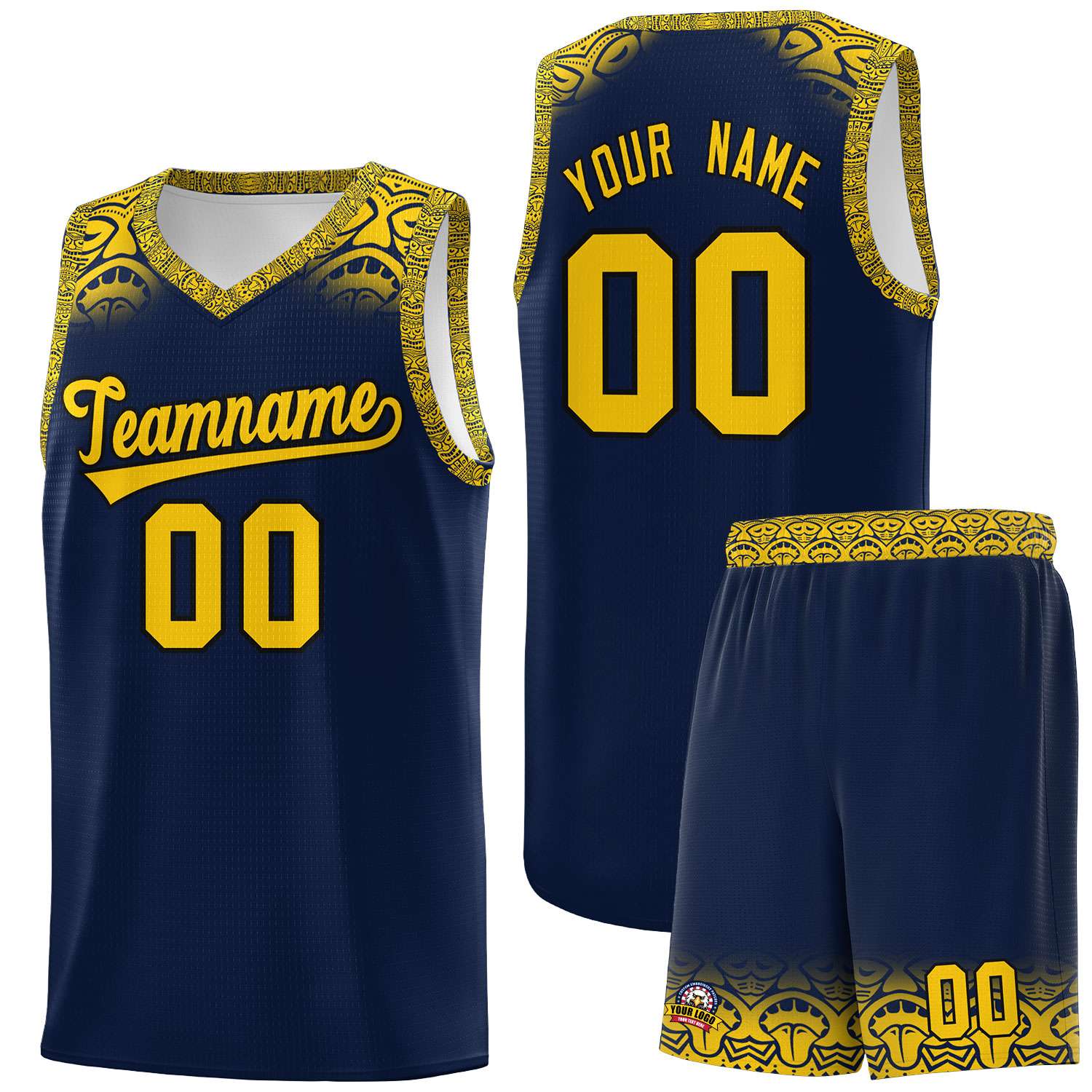 Custom Navy Gold Personalized Indians Print Kits Sports Uniform Basketball Jersey|KXKSHOP