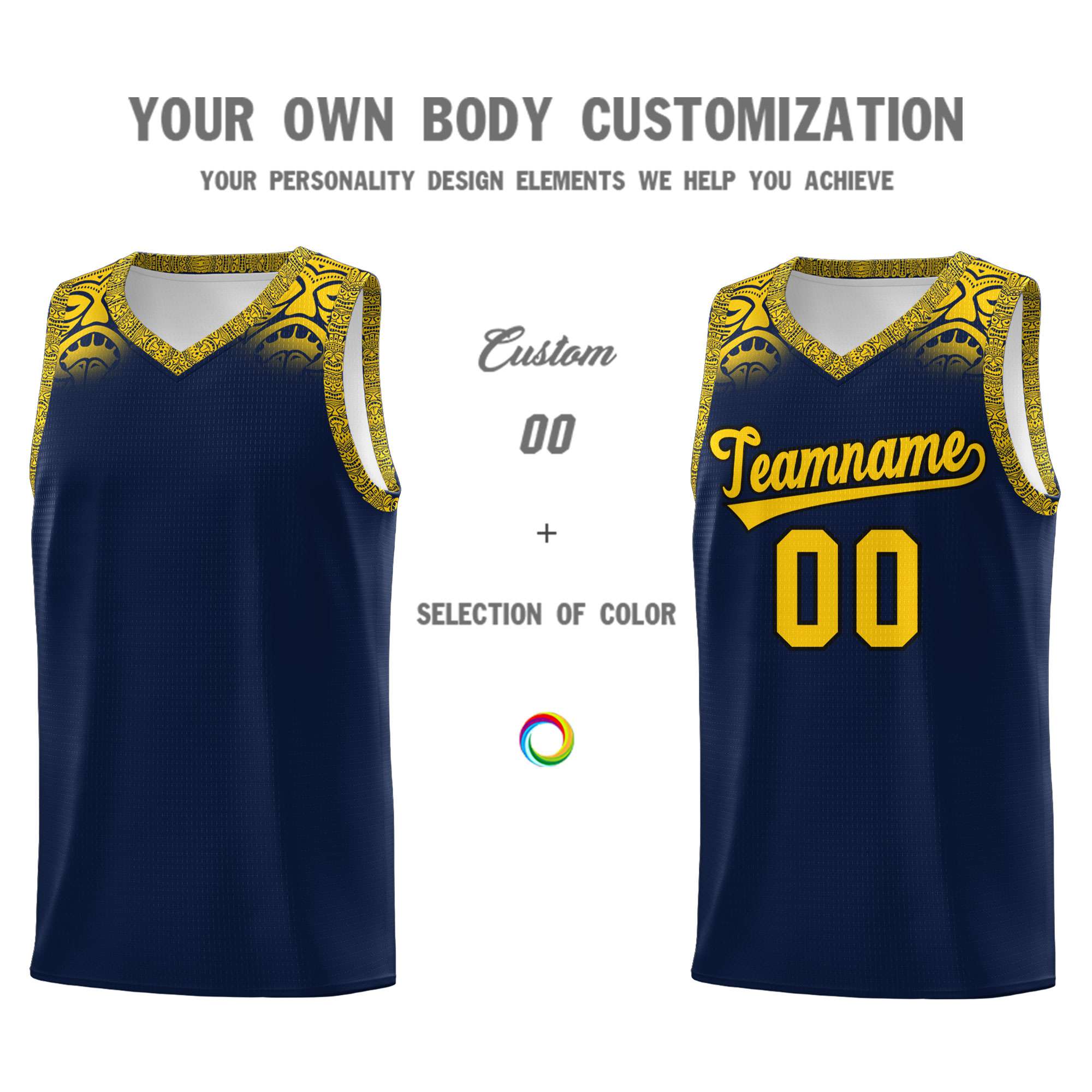 Custom Navy Gold Personalized Indians Print Kits Sports Uniform Basketball Jersey|KXKSHOP