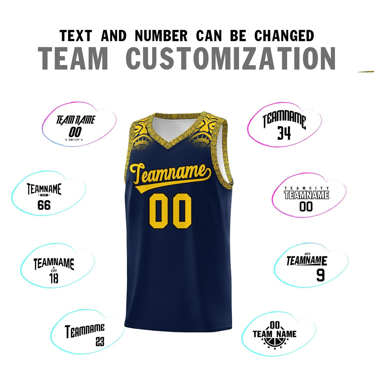 Custom Navy Gold Personalized Indians Print Kits Sports Uniform Basketball Jersey|KXKSHOP