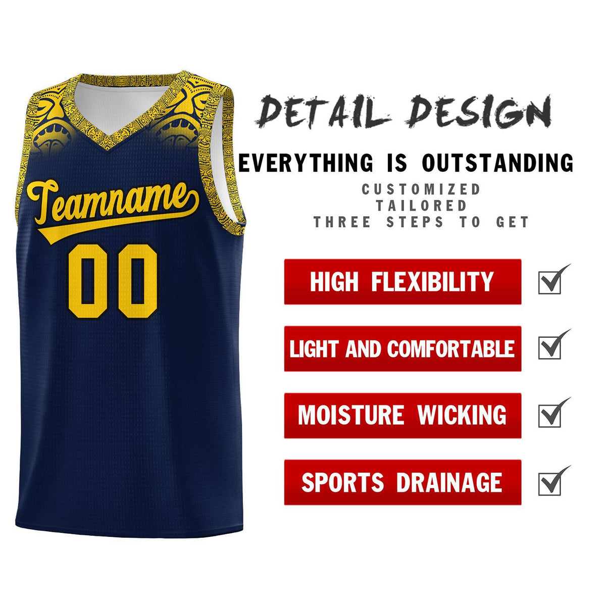 Custom Navy Gold Personalized Indians Print Kits Sports Uniform Basketball Jersey|KXKSHOP