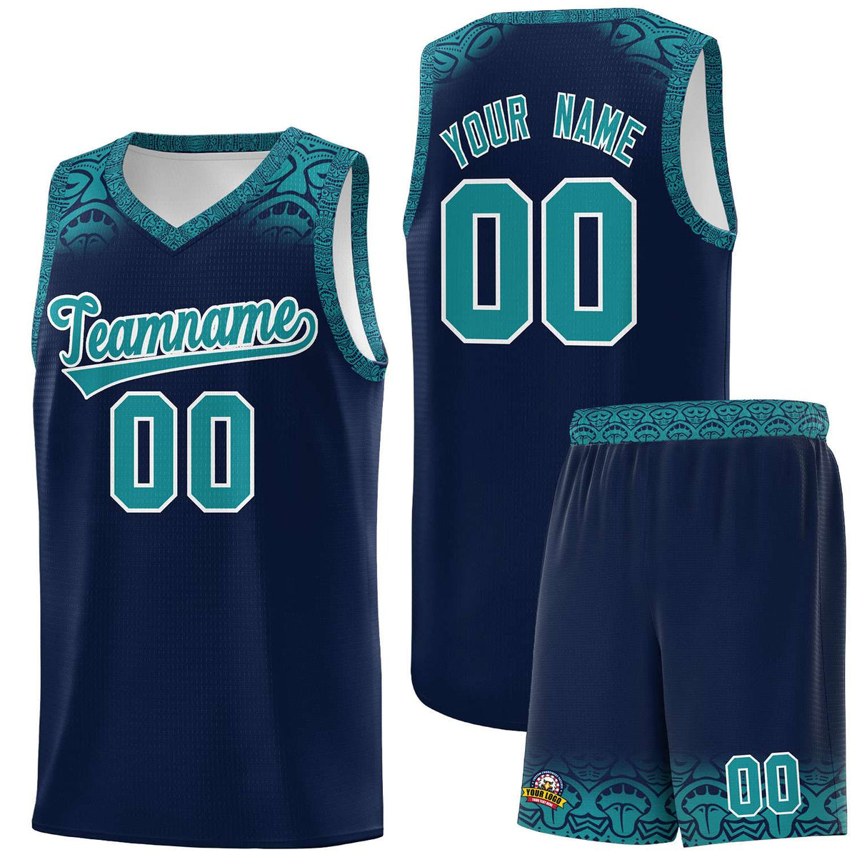 Custom Navy Aqua Personalized Indians Print Kits Sports Uniform Basketball Jersey|KXKSHOP