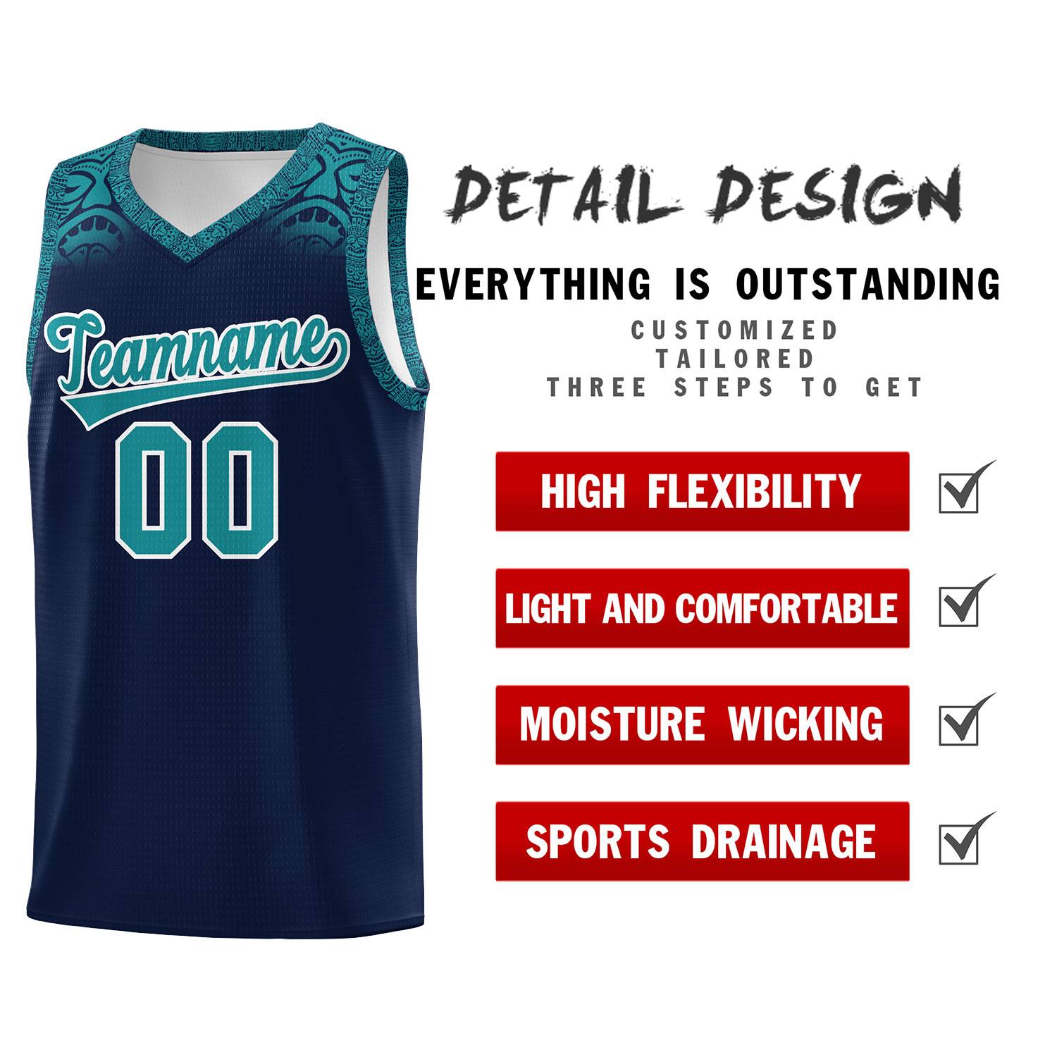 Custom Navy Aqua Personalized Indians Print Kits Sports Uniform Basketball Jersey|KXKSHOP
