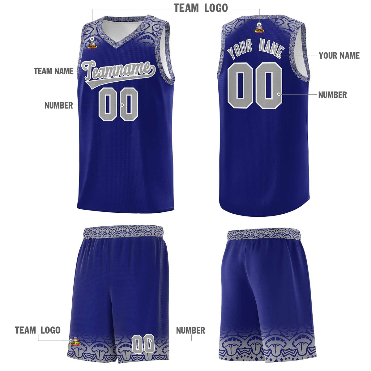 Custom Royal Gray Personalized Indians Print Kits Sports Uniform Basketball Jersey|KXKSHOP
