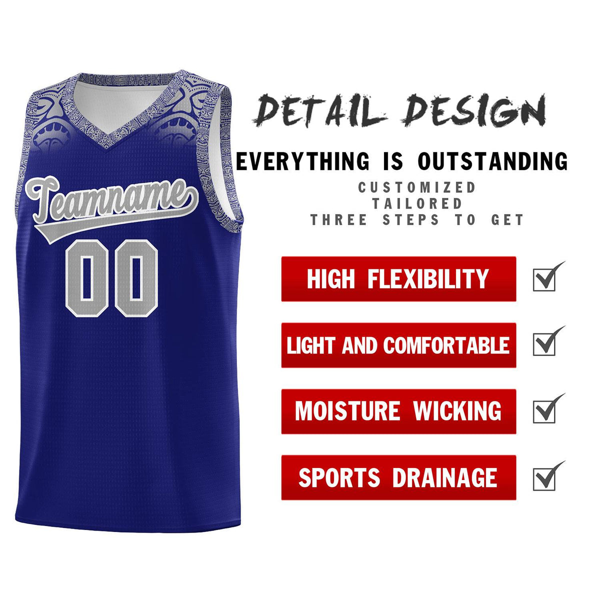 Custom Royal Gray Personalized Indians Print Kits Sports Uniform Basketball Jersey|KXKSHOP