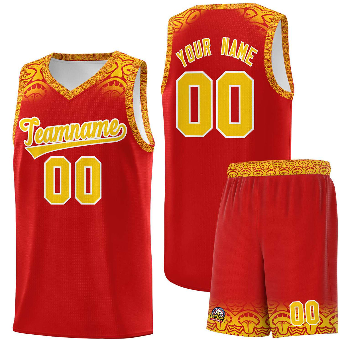 Custom Red Gold Personalized Indians Print Kits Sports Uniform Basketball Jersey|KXKSHOP