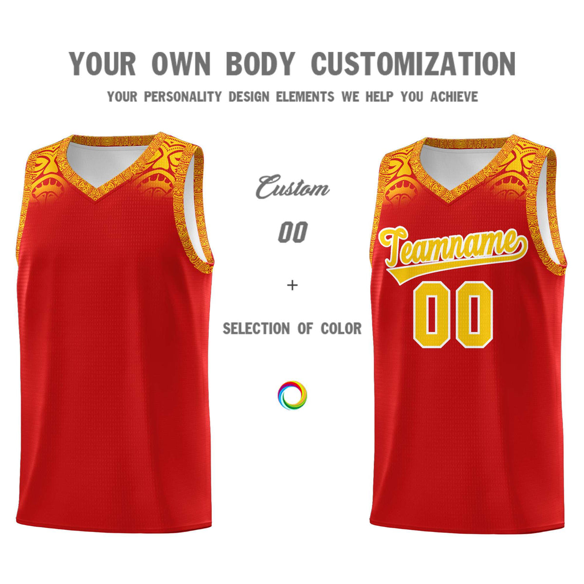 Custom Red Gold Personalized Indians Print Kits Sports Uniform Basketball Jersey|KXKSHOP