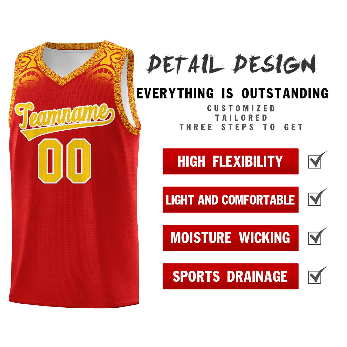 Custom Red Gold Personalized Indians Print Kits Sports Uniform Basketball Jersey|KXKSHOP
