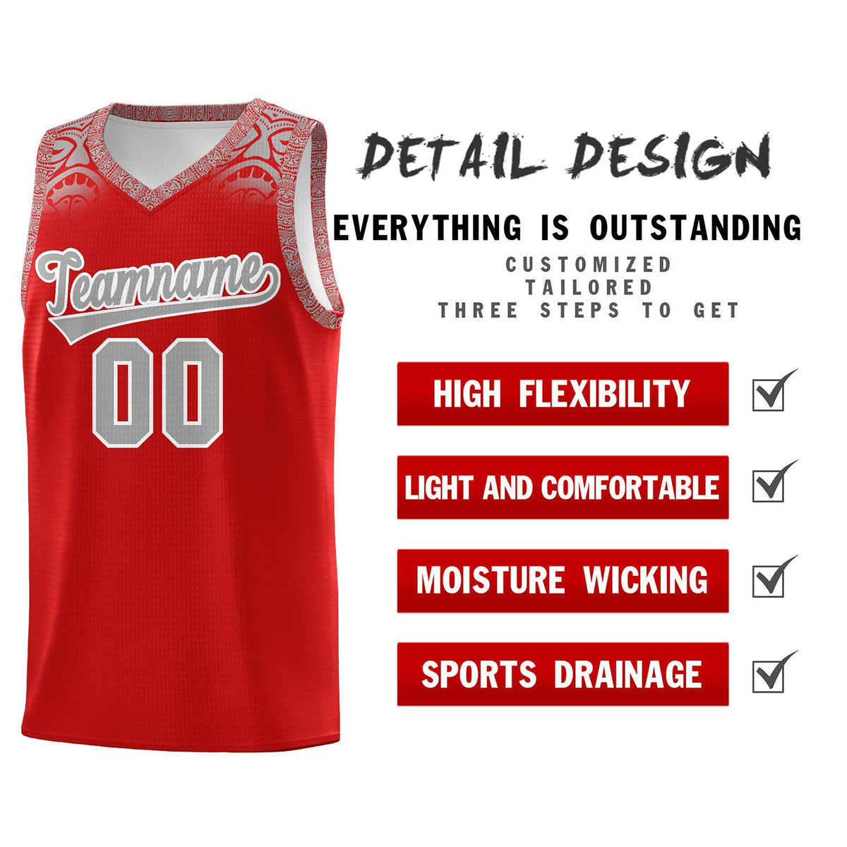 Custom Red Gray Personalized Indians Print Kits Sports Uniform Basketball Jersey|KXKSHOP