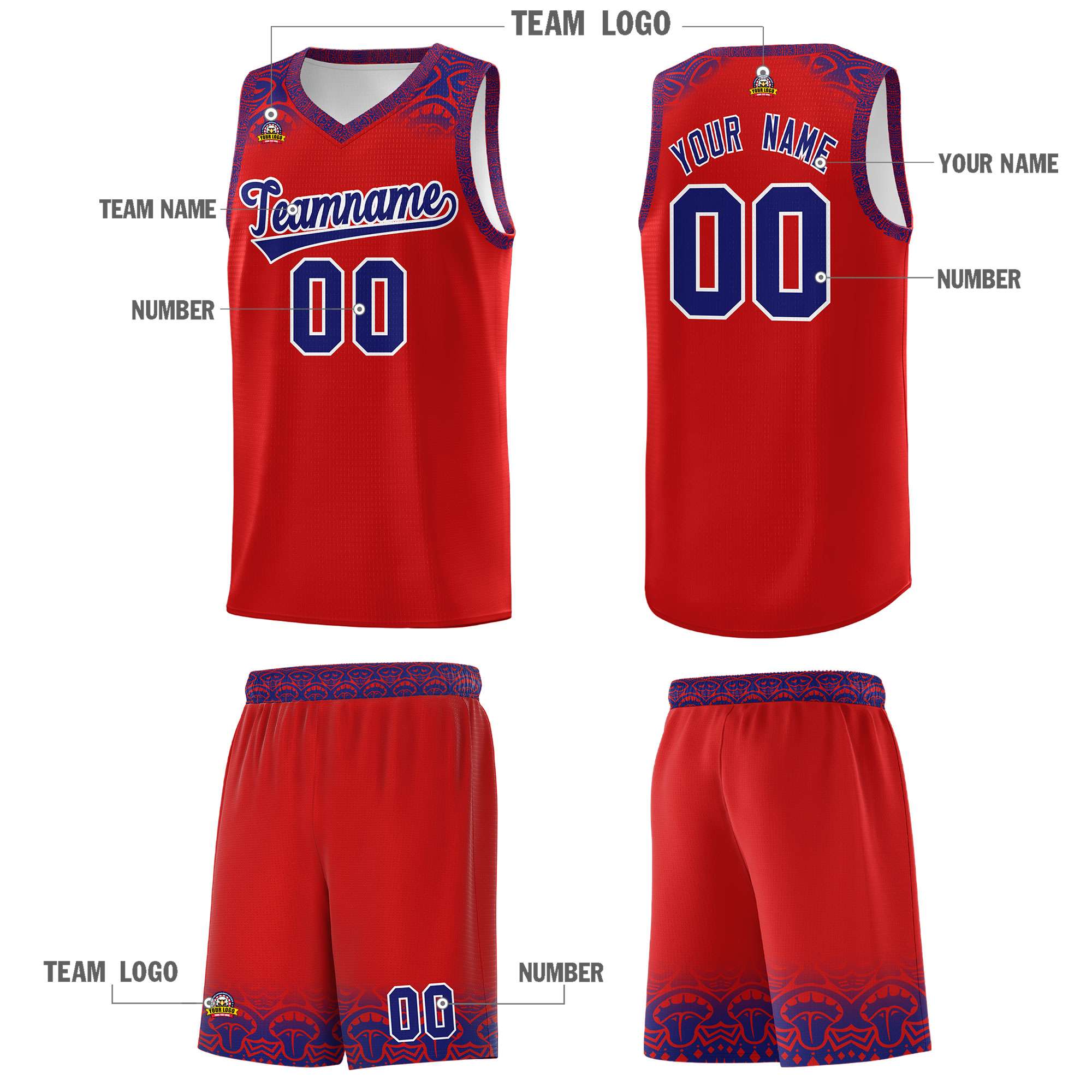 Custom Red Purple Personalized Indians Print Kits Sports Uniform Basketball Jersey|KXKSHOP