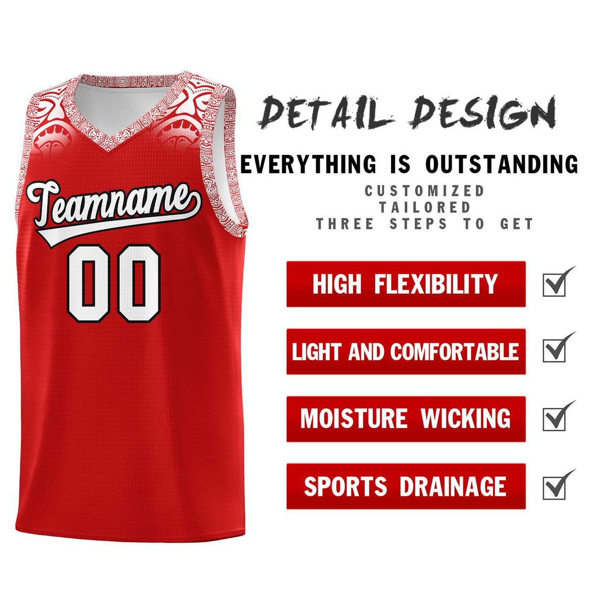 Custom Red White Personalized Indians Print Kits Sports Uniform Basketball Jersey|KXKSHOP