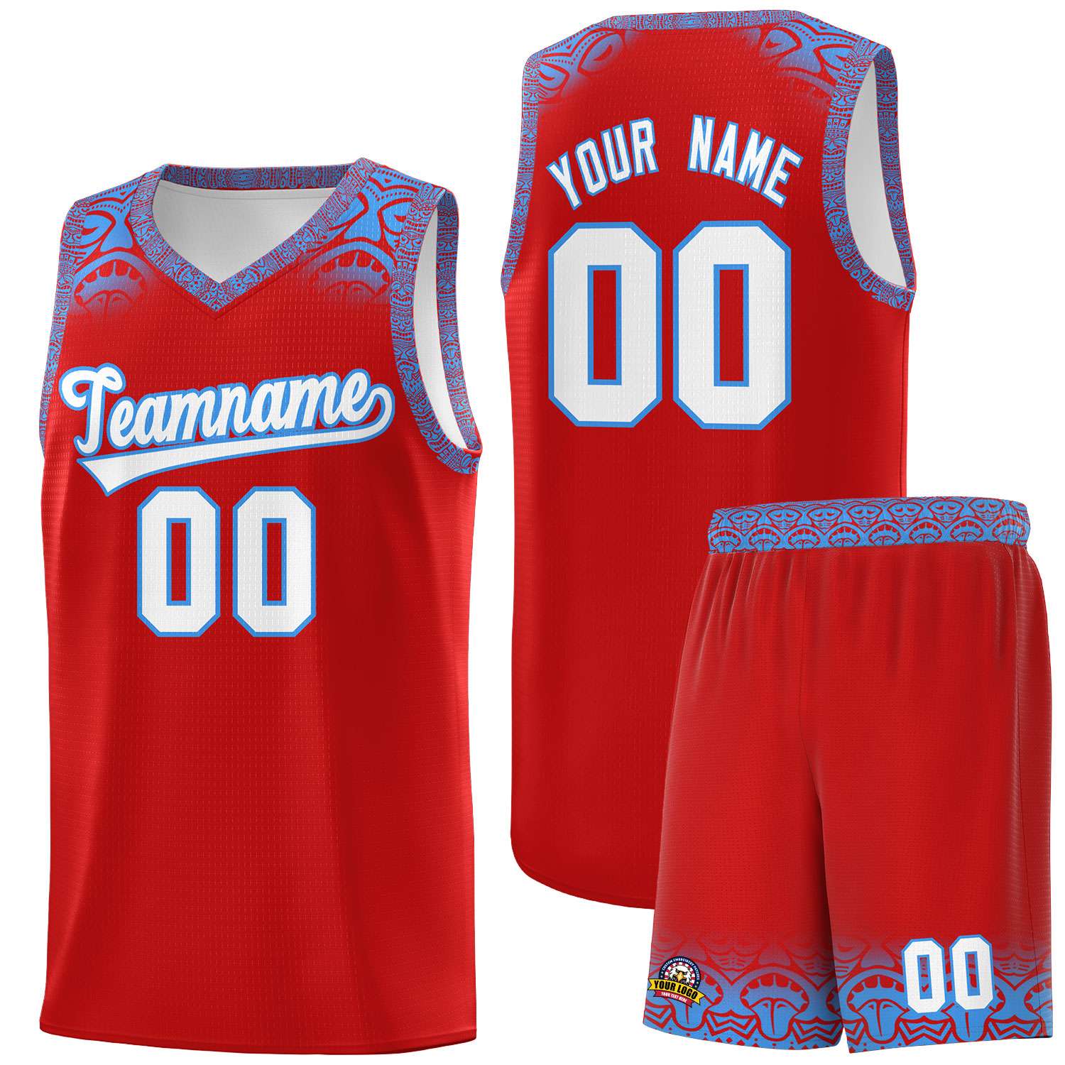 Custom Red Powder Blue Personalized Indians Print Kits Sports Uniform Basketball Jersey|KXKSHOP